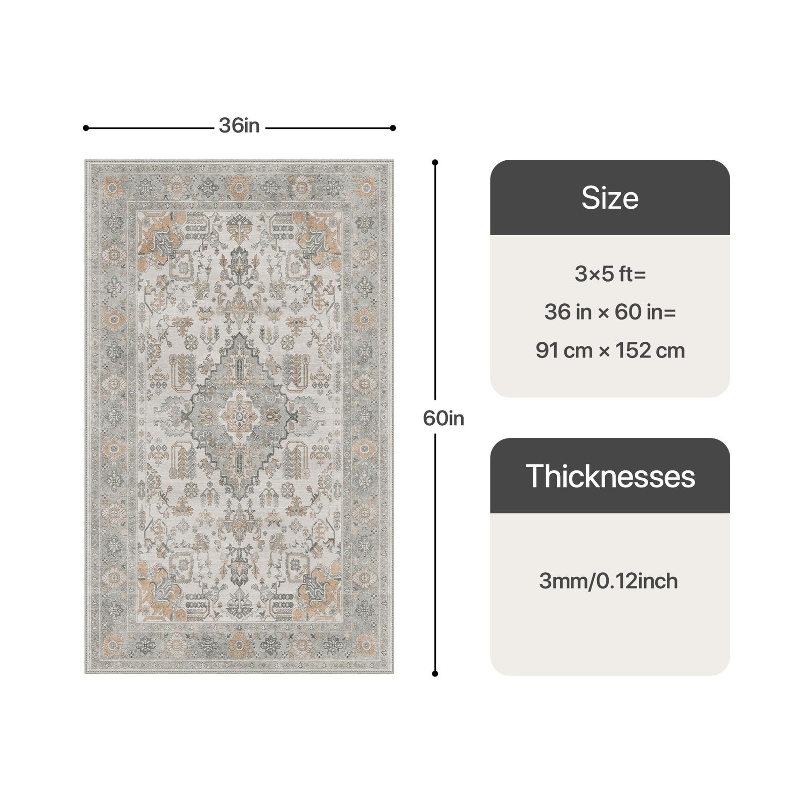 DAIMYO HILLS Washable Runner Rug 2x5, Non Slip Vintage Hallway Runner, Ultra Thin Low Pile Washable Carpet for Kitchen Entryway Bedroom, Brown - Image 63