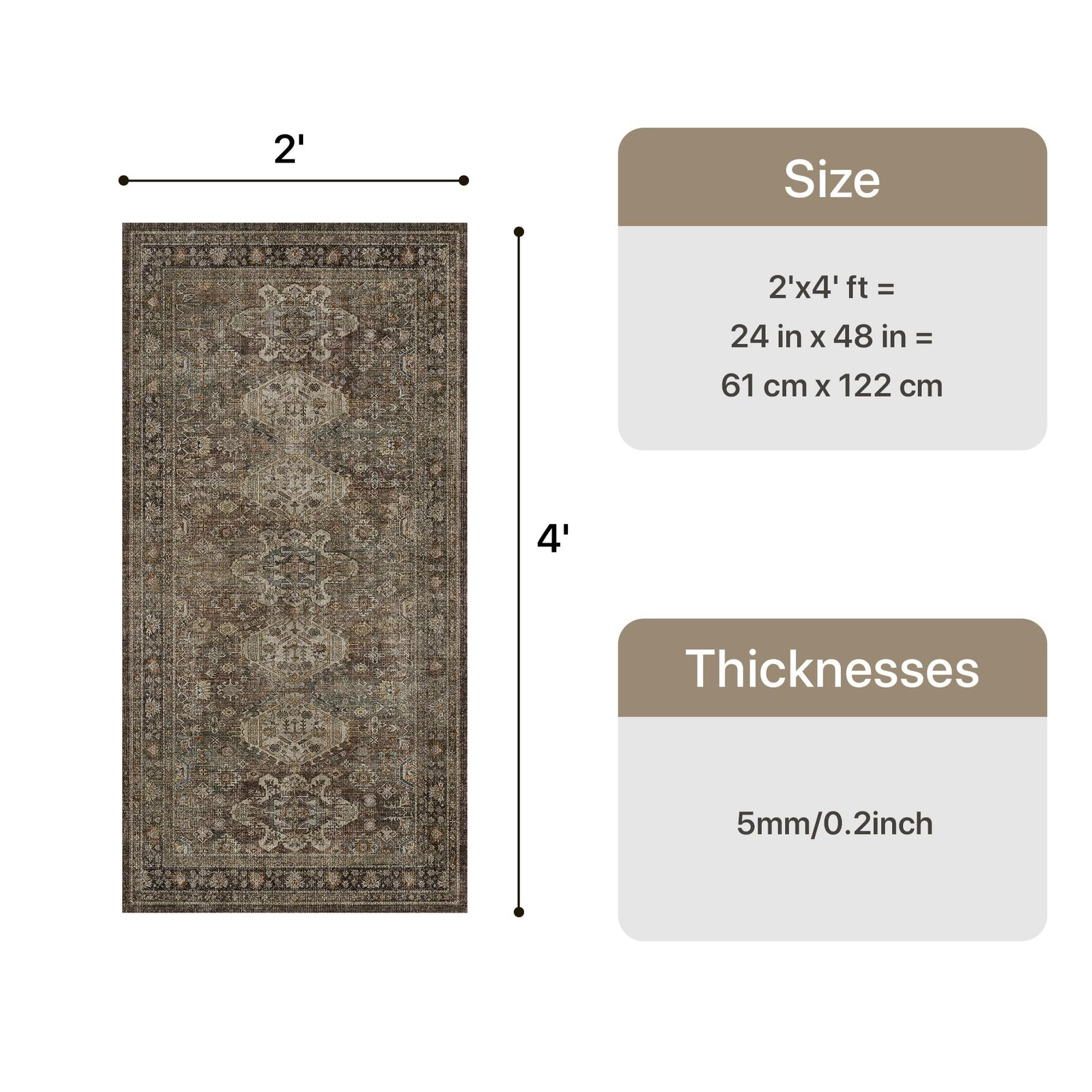 DAIMYO HILLS Washable Runner Rug 2x5, Non Slip Vintage Hallway Runner, Ultra Thin Low Pile Washable Carpet for Kitchen Entryway Bedroom, Brown - Image 340