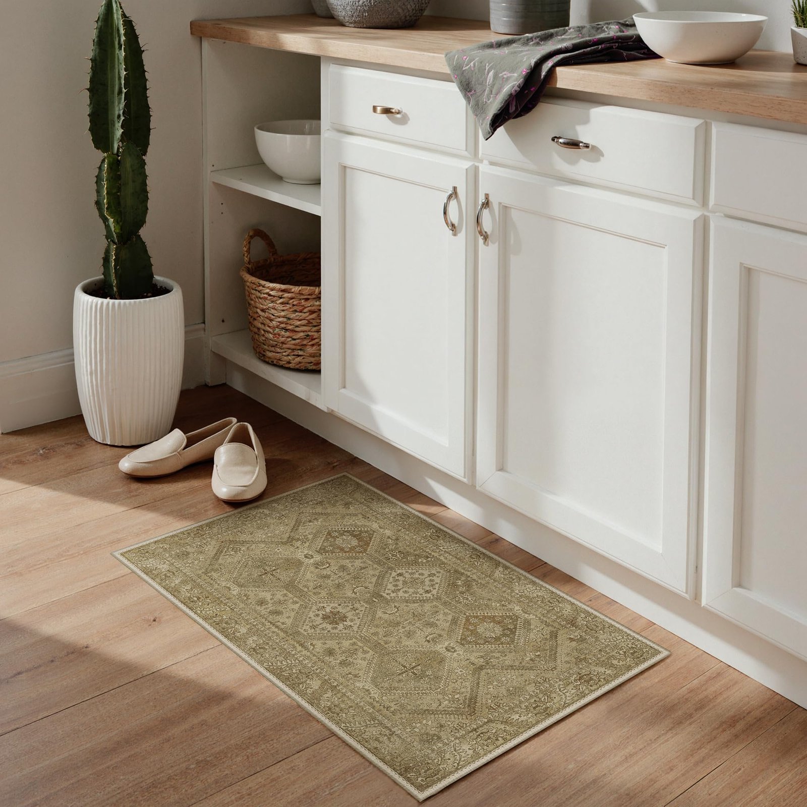 DAIMYO HILLS Washable Runner Rug 2x5, Non Slip Vintage Hallway Runner, Ultra Thin Low Pile Washable Carpet for Kitchen Entryway Bedroom, Brown - Image 142