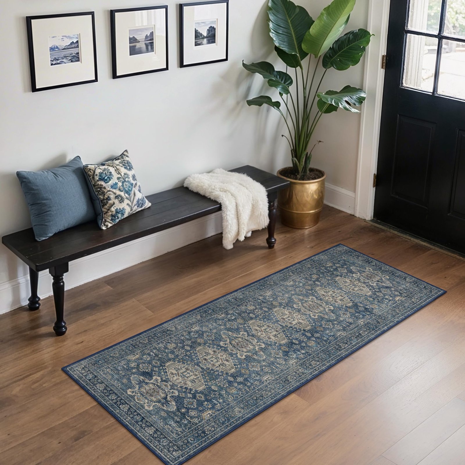 DAIMYO HILLS Washable Runner Rug 2x5, Non Slip Vintage Hallway Runner, Ultra Thin Low Pile Washable Carpet for Kitchen Entryway Bedroom, Brown - Image 160