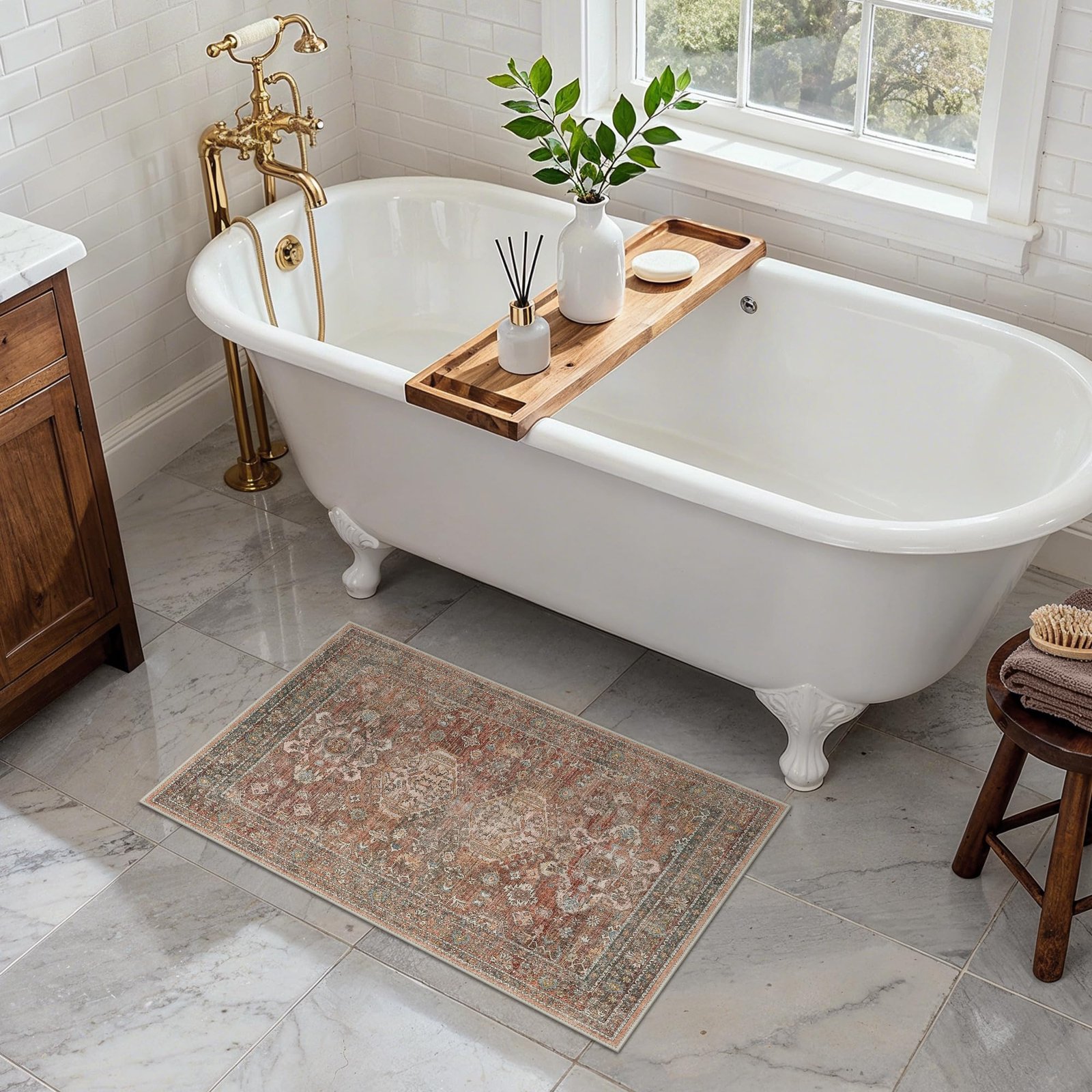 DAIMYO HILLS Washable Runner Rug 2x5, Non Slip Vintage Hallway Runner, Ultra Thin Low Pile Washable Carpet for Kitchen Entryway Bedroom, Brown - Image 26