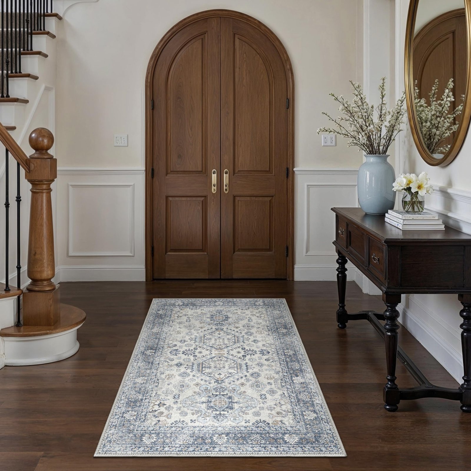 DAIMYO HILLS Washable Runner Rug 2x5, Non Slip Vintage Hallway Runner, Ultra Thin Low Pile Washable Carpet for Kitchen Entryway Bedroom, Brown - Image 320