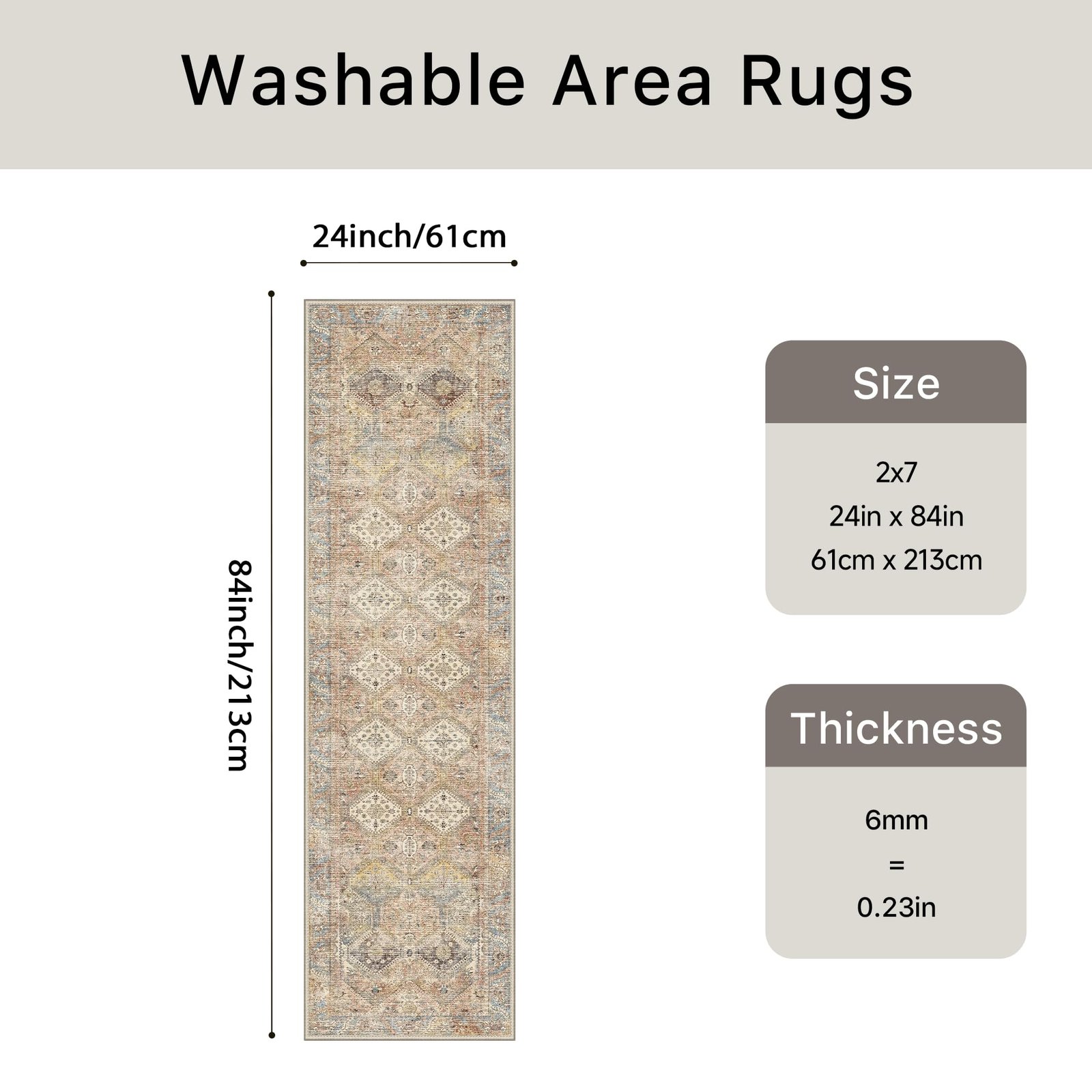 DAIMYO HILLS Washable Runner Rug 2x5, Non Slip Vintage Hallway Runner, Ultra Thin Low Pile Washable Carpet for Kitchen Entryway Bedroom, Brown - Image 346