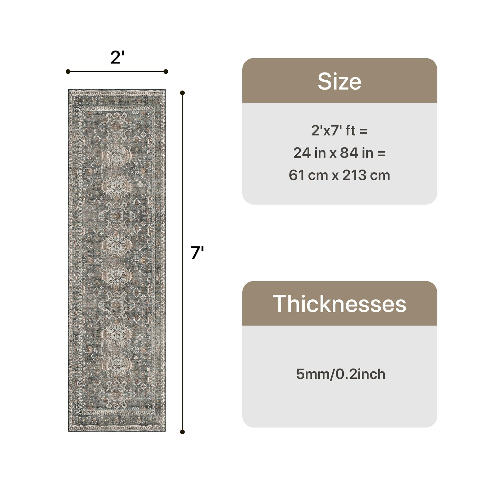 DAIMYO HILLS Washable Runner Rug 2x5, Non Slip Vintage Hallway Runner, Ultra Thin Low Pile Washable Carpet for Kitchen Entryway Bedroom, Brown - Image 281