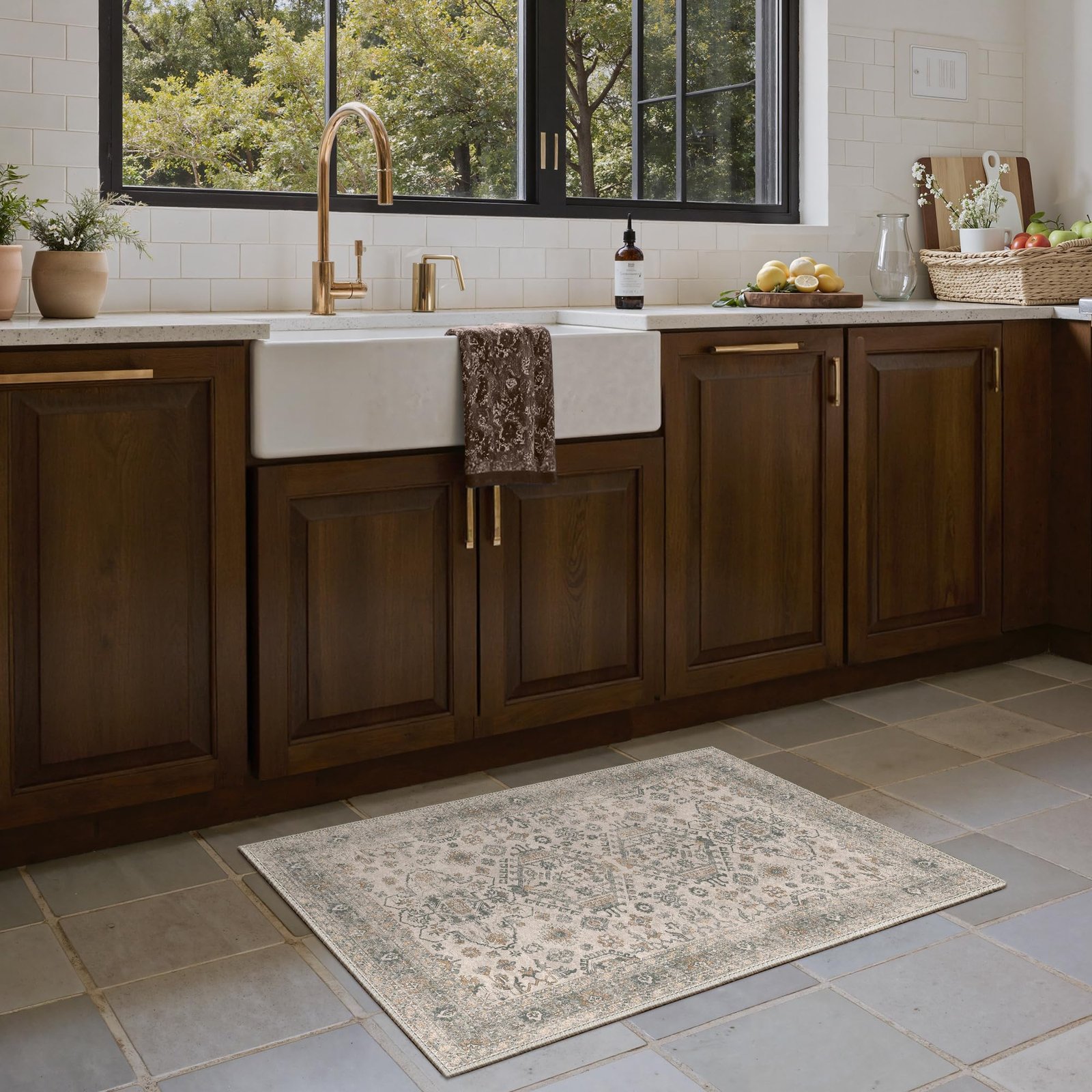 DAIMYO HILLS Washable Runner Rug 2x5, Non Slip Vintage Hallway Runner, Ultra Thin Low Pile Washable Carpet for Kitchen Entryway Bedroom, Brown - Image 333