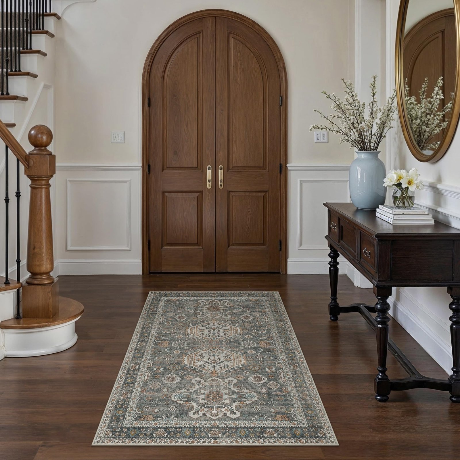 DAIMYO HILLS Washable Runner Rug 2x5, Non Slip Vintage Hallway Runner, Ultra Thin Low Pile Washable Carpet for Kitchen Entryway Bedroom, Brown - Image 249