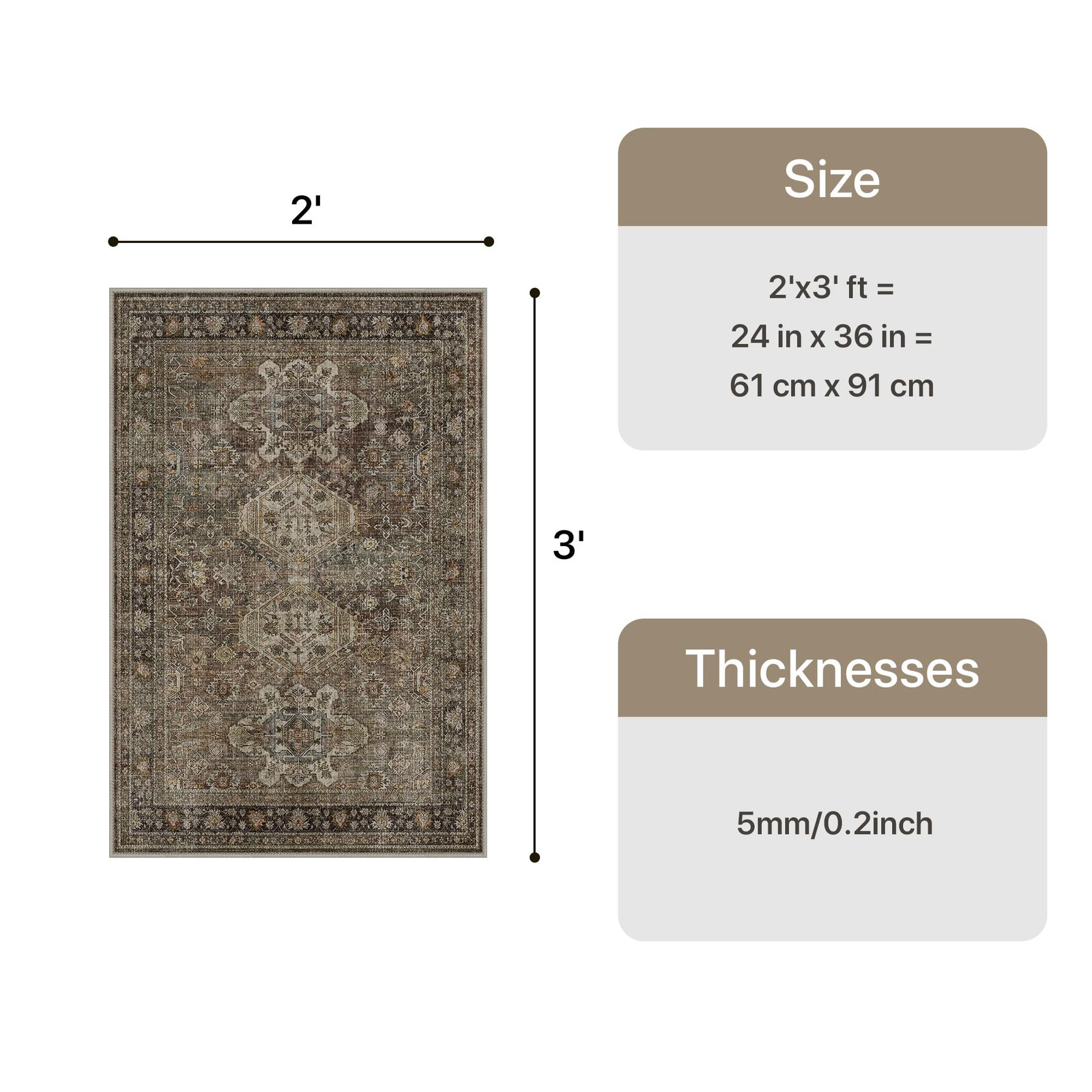 DAIMYO HILLS Washable Runner Rug 2x5, Non Slip Vintage Hallway Runner, Ultra Thin Low Pile Washable Carpet for Kitchen Entryway Bedroom, Brown - Image 231