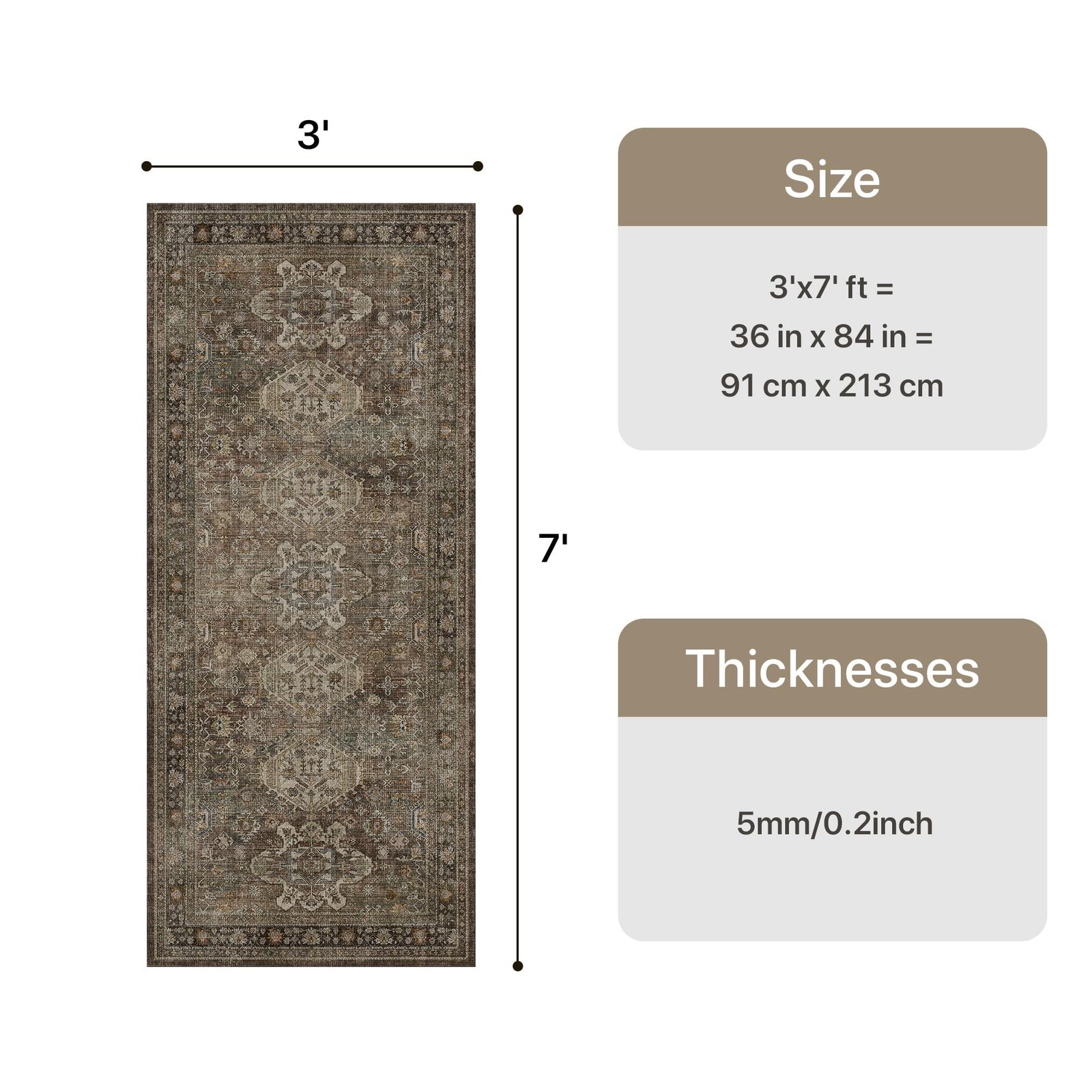 DAIMYO HILLS Washable Runner Rug 2x5, Non Slip Vintage Hallway Runner, Ultra Thin Low Pile Washable Carpet for Kitchen Entryway Bedroom, Brown - Image 234