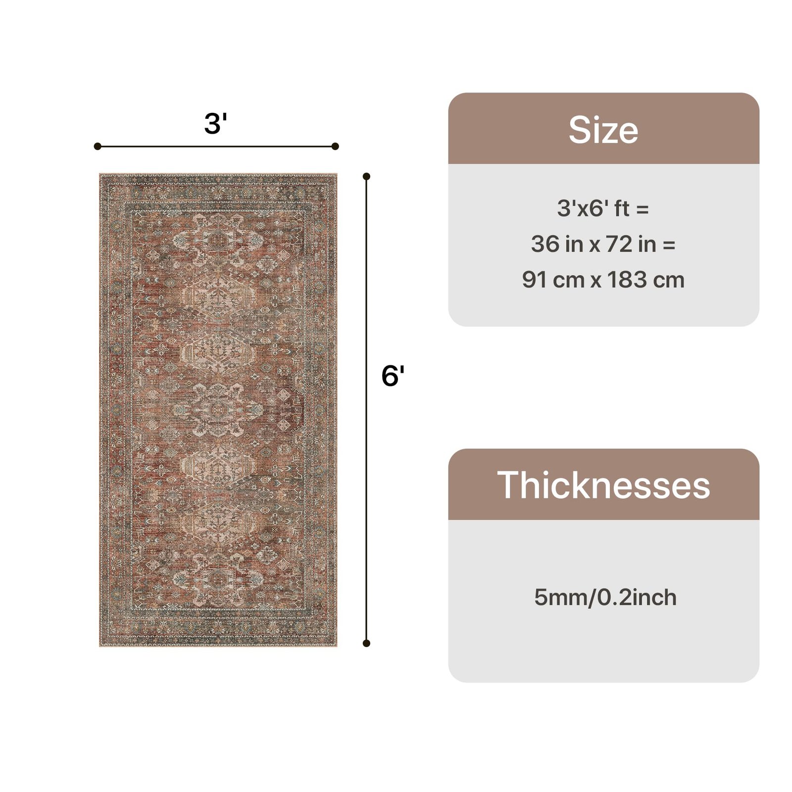 DAIMYO HILLS Washable Runner Rug 2x5, Non Slip Vintage Hallway Runner, Ultra Thin Low Pile Washable Carpet for Kitchen Entryway Bedroom, Brown - Image 268