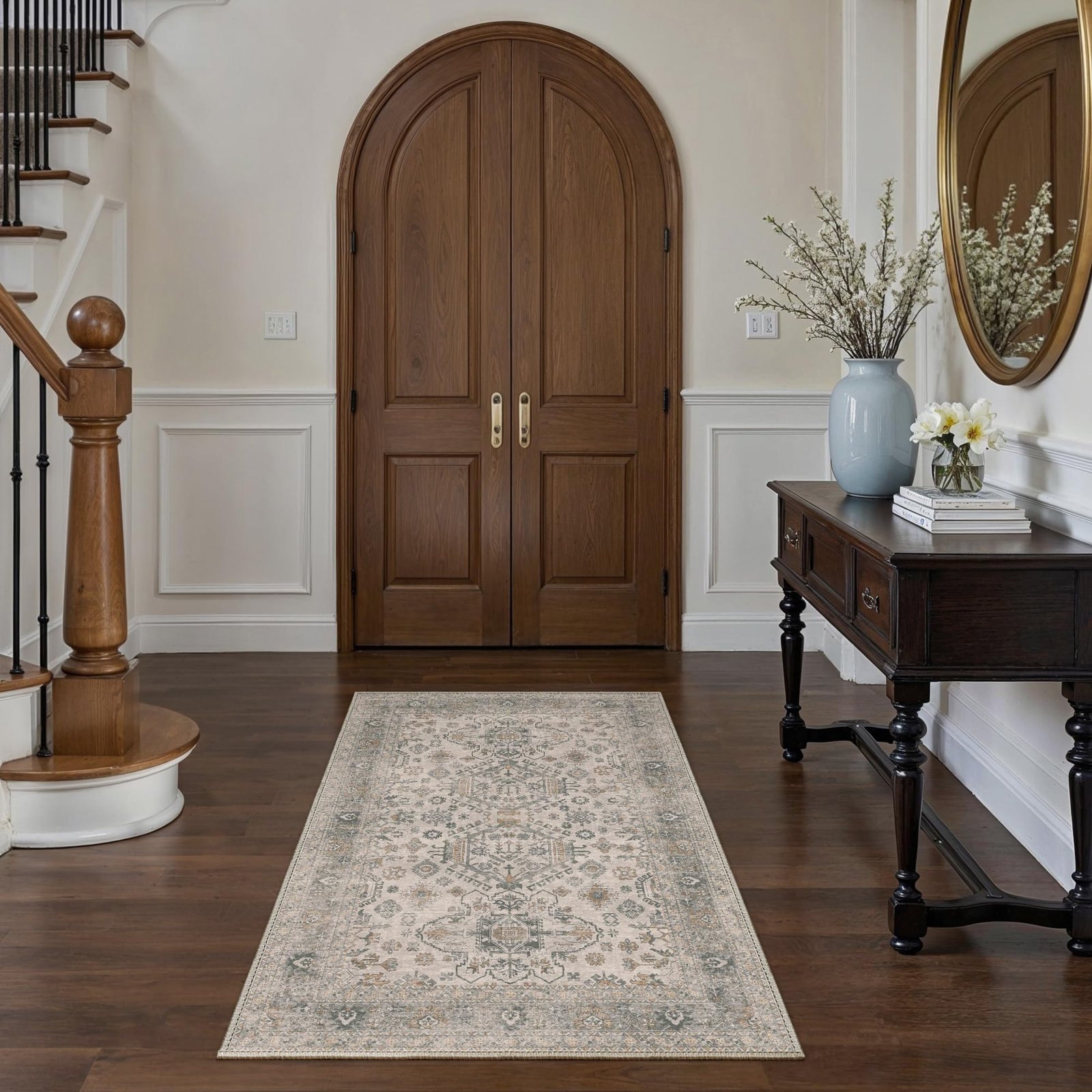 DAIMYO HILLS Washable Runner Rug 2x5, Non Slip Vintage Hallway Runner, Ultra Thin Low Pile Washable Carpet for Kitchen Entryway Bedroom, Brown - Image 327