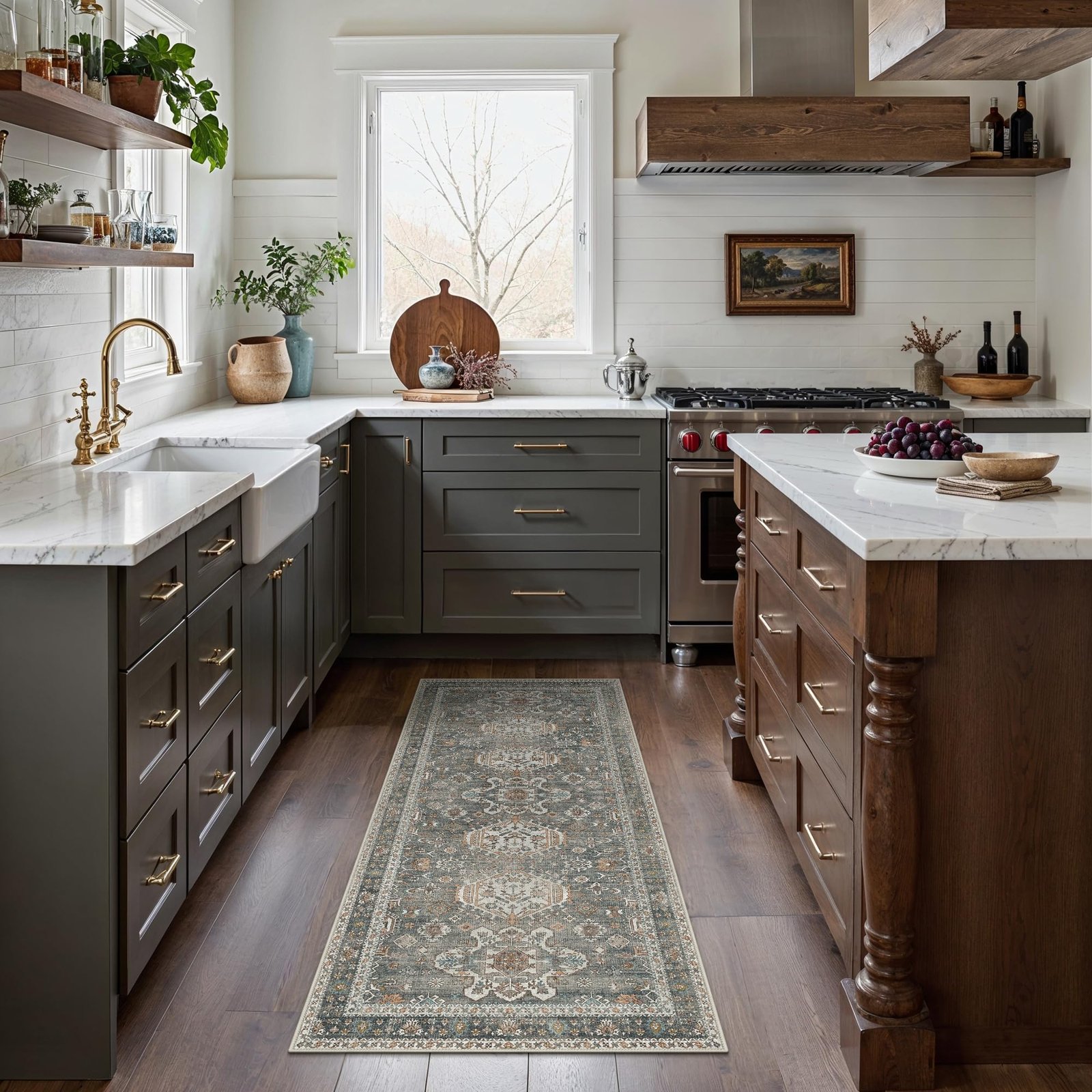 DAIMYO HILLS Washable Runner Rug 2x5, Non Slip Vintage Hallway Runner, Ultra Thin Low Pile Washable Carpet for Kitchen Entryway Bedroom, Brown - Image 76