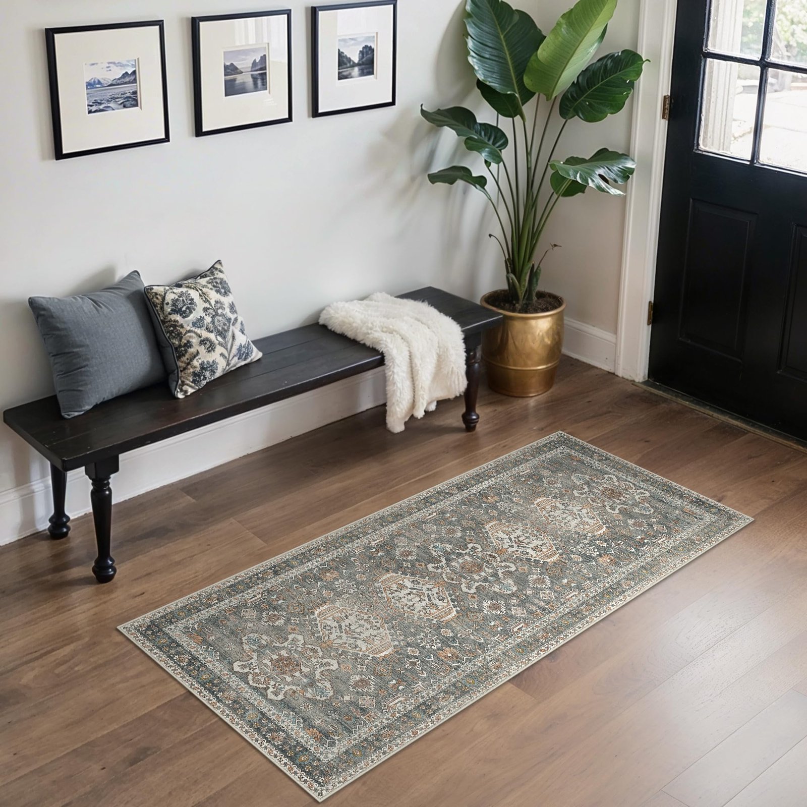 DAIMYO HILLS Washable Runner Rug 2x5, Non Slip Vintage Hallway Runner, Ultra Thin Low Pile Washable Carpet for Kitchen Entryway Bedroom, Brown - Image 75