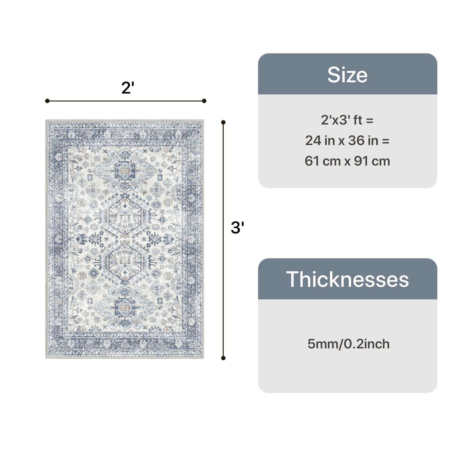 DAIMYO HILLS Washable Runner Rug 2x5, Non Slip Vintage Hallway Runner, Ultra Thin Low Pile Washable Carpet for Kitchen Entryway Bedroom, Brown - Image 315