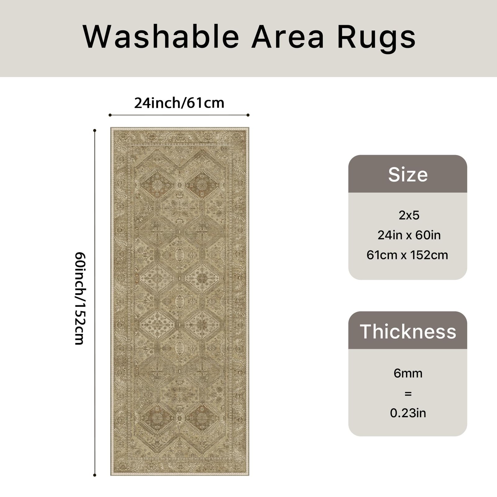 DAIMYO HILLS Washable Runner Rug 2x5, Non Slip Vintage Hallway Runner, Ultra Thin Low Pile Washable Carpet for Kitchen Entryway Bedroom, Brown - Image 259