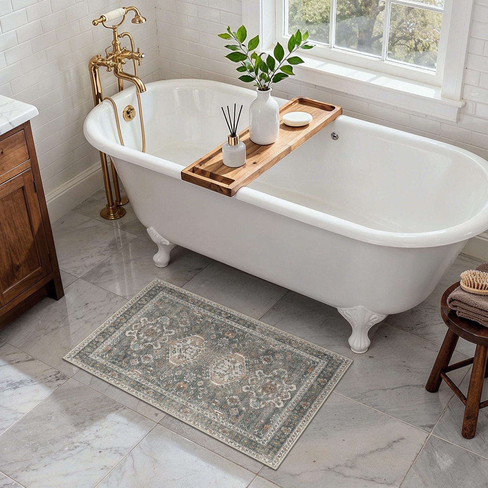 DAIMYO HILLS Washable Runner Rug 2x5, Non Slip Vintage Hallway Runner, Ultra Thin Low Pile Washable Carpet for Kitchen Entryway Bedroom, Brown - Image 132