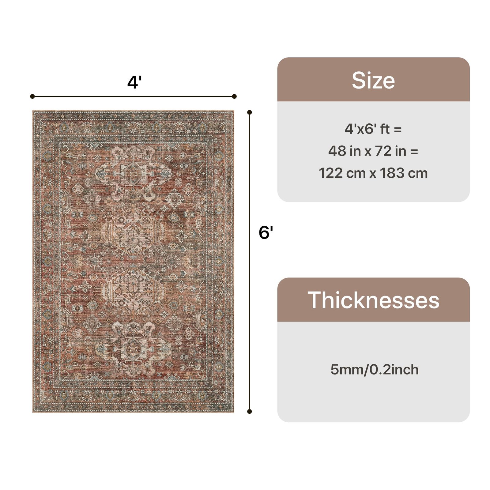 DAIMYO HILLS Washable Runner Rug 2x5, Non Slip Vintage Hallway Runner, Ultra Thin Low Pile Washable Carpet for Kitchen Entryway Bedroom, Brown - Image 57