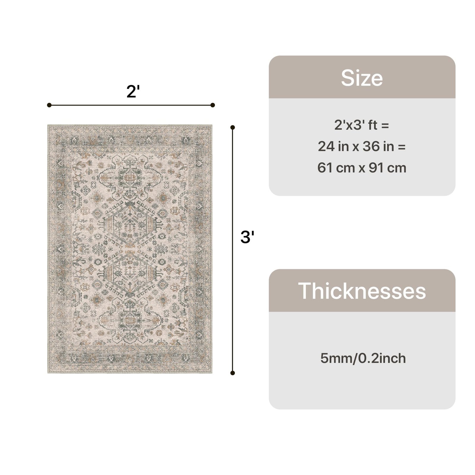 DAIMYO HILLS Washable Runner Rug 2x5, Non Slip Vintage Hallway Runner, Ultra Thin Low Pile Washable Carpet for Kitchen Entryway Bedroom, Brown - Image 332