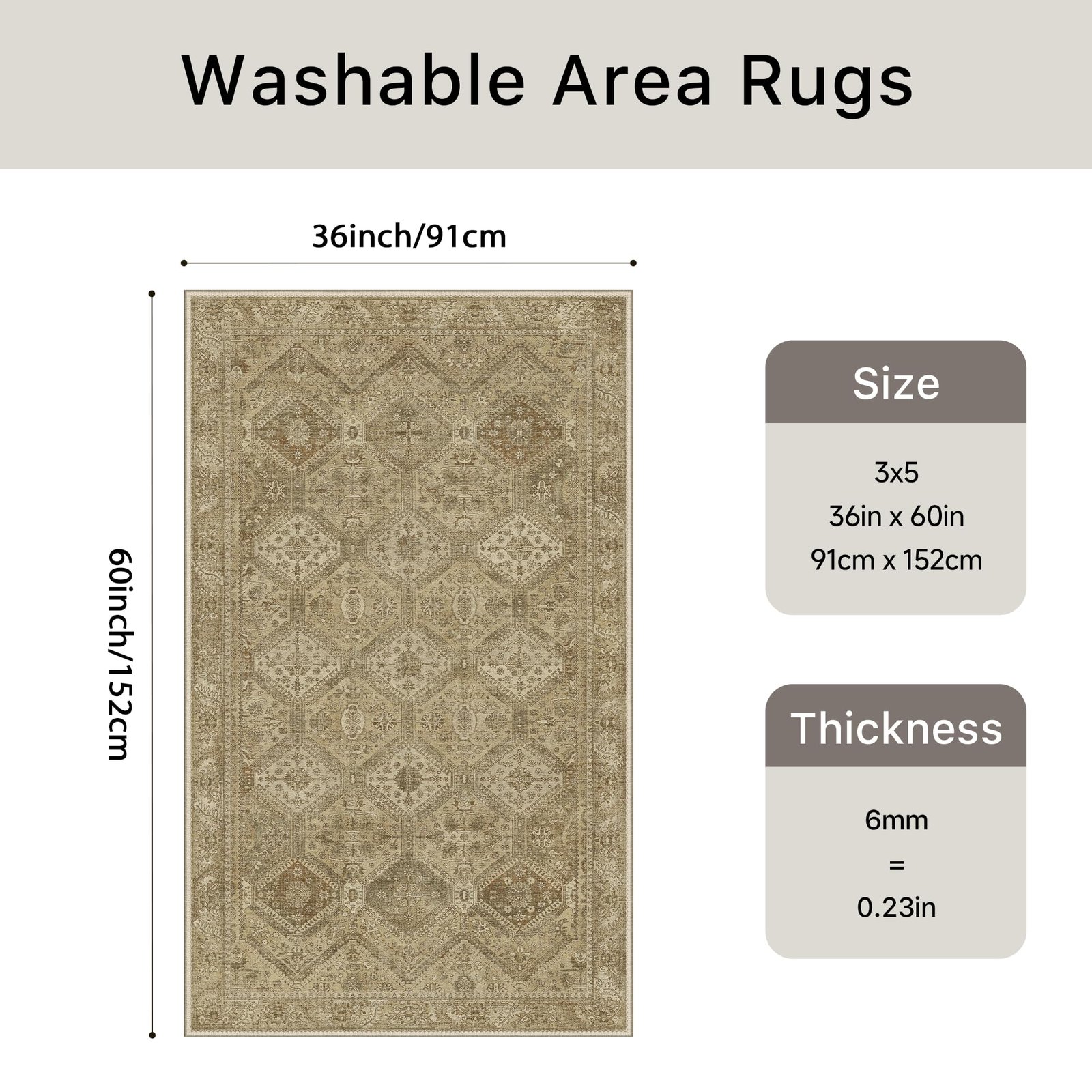 DAIMYO HILLS Washable Runner Rug 2x5, Non Slip Vintage Hallway Runner, Ultra Thin Low Pile Washable Carpet for Kitchen Entryway Bedroom, Brown - Image 134