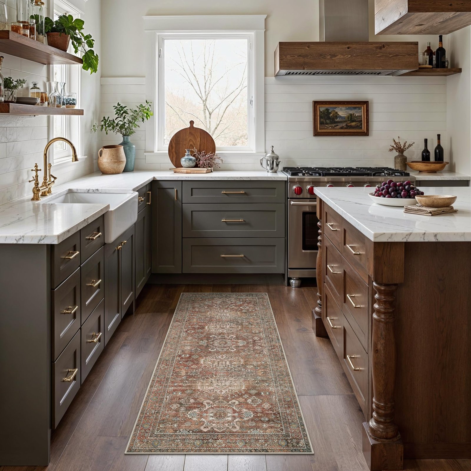 DAIMYO HILLS Washable Runner Rug 2x5, Non Slip Vintage Hallway Runner, Ultra Thin Low Pile Washable Carpet for Kitchen Entryway Bedroom, Brown - Image 256