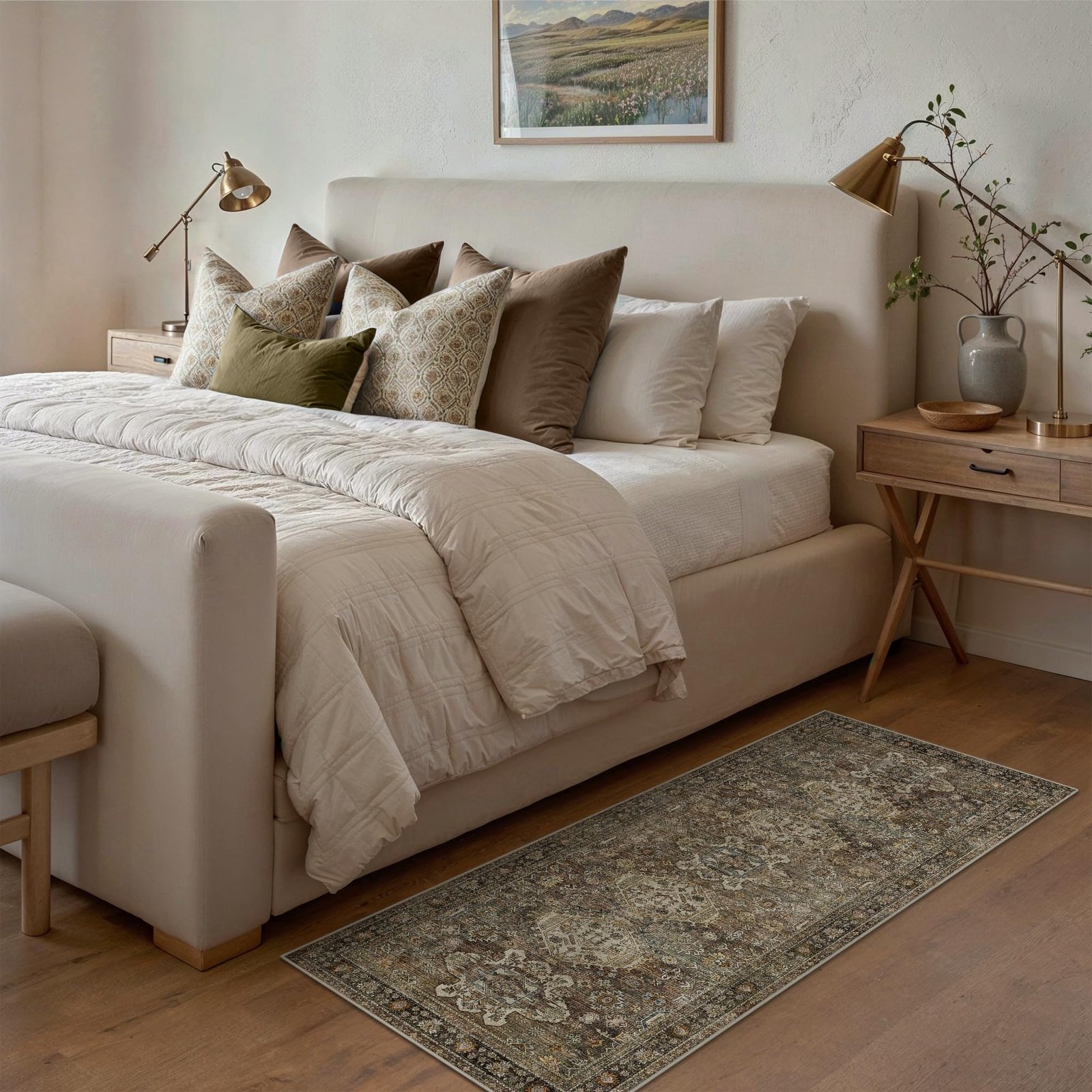 DAIMYO HILLS Washable Runner Rug 2x5, Non Slip Vintage Hallway Runner, Ultra Thin Low Pile Washable Carpet for Kitchen Entryway Bedroom, Brown - Image 187