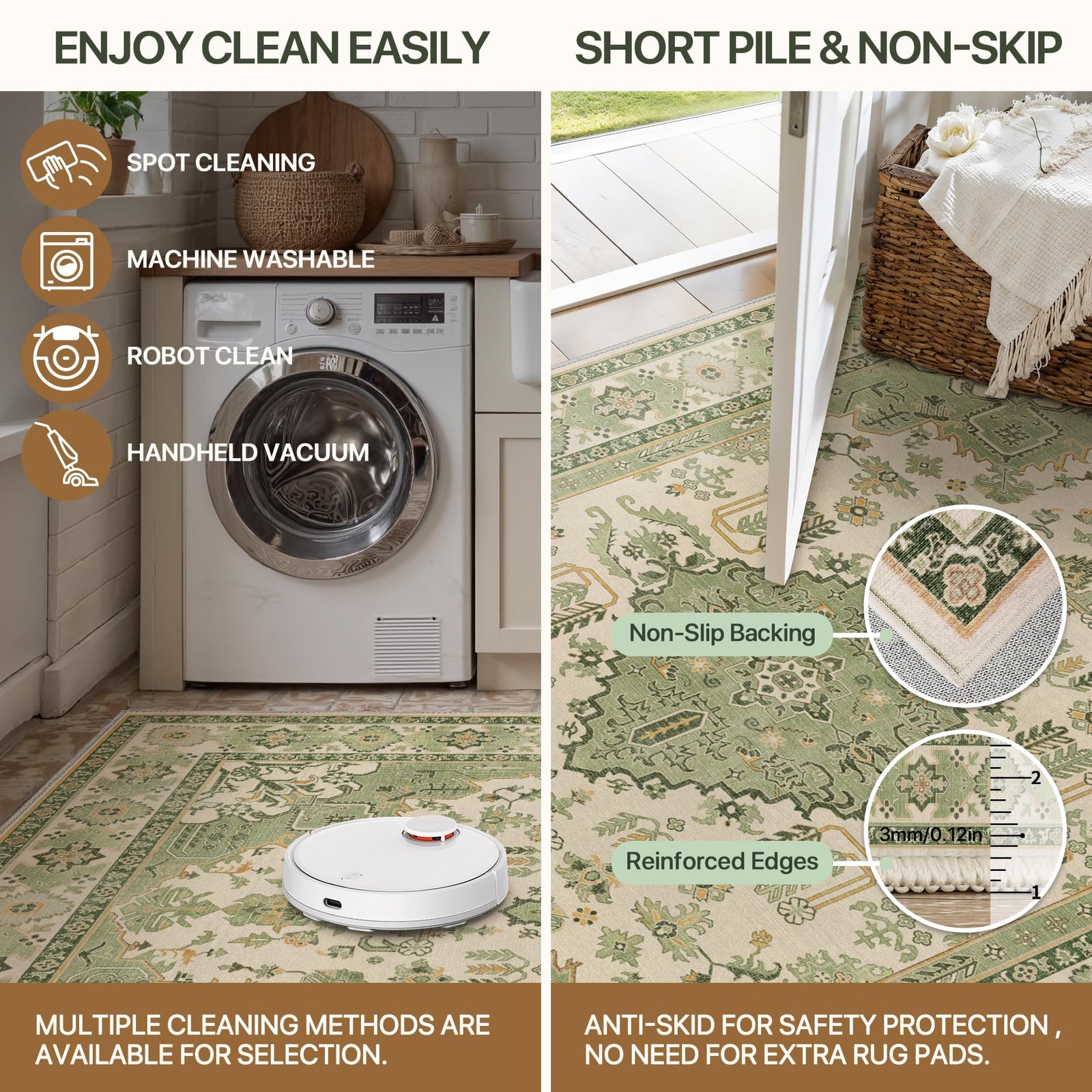 DAIMYO HILLS Washable Runner Rug 2x5, Non Slip Vintage Hallway Runner, Ultra Thin Low Pile Washable Carpet for Kitchen Entryway Bedroom, Brown - Image 13