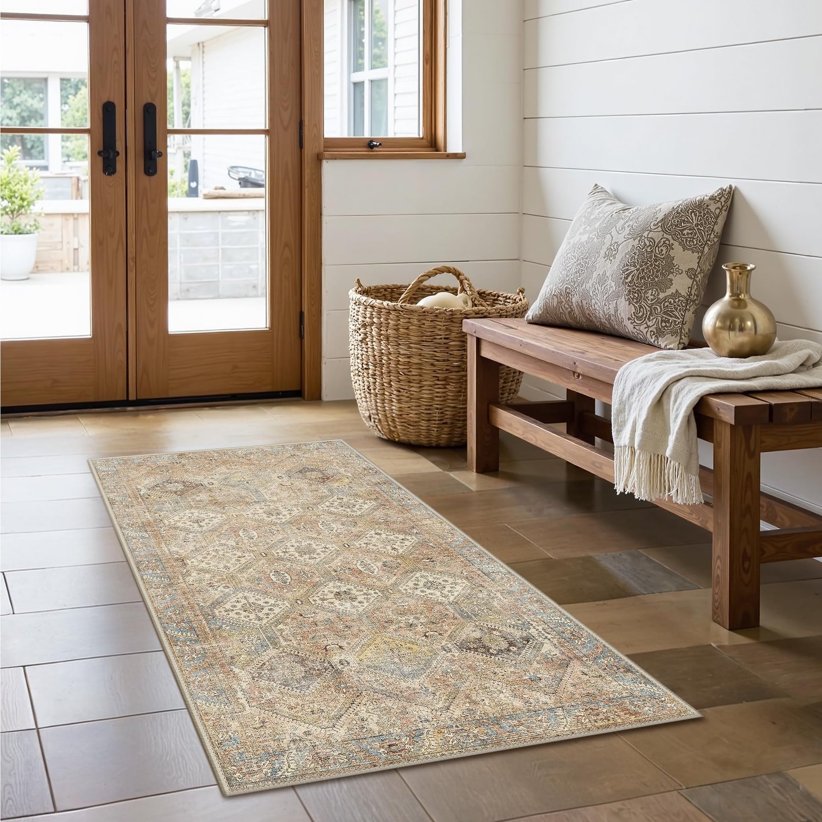 DAIMYO HILLS Washable Runner Rug 2x5, Non Slip Vintage Hallway Runner, Ultra Thin Low Pile Washable Carpet for Kitchen Entryway Bedroom, Brown - Image 305