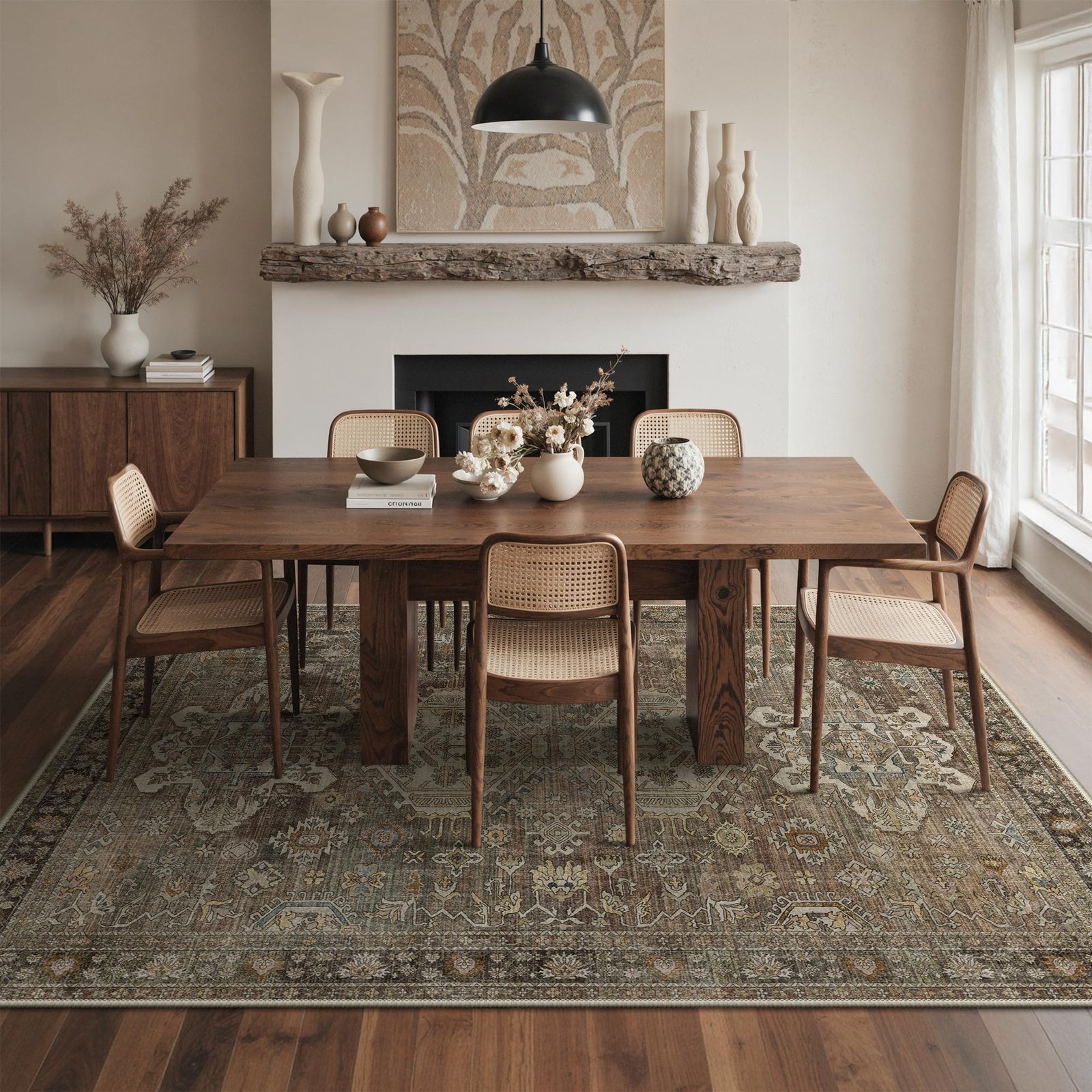 DAIMYO HILLS Washable Runner Rug 2x5, Non Slip Vintage Hallway Runner, Ultra Thin Low Pile Washable Carpet for Kitchen Entryway Bedroom, Brown - Image 225