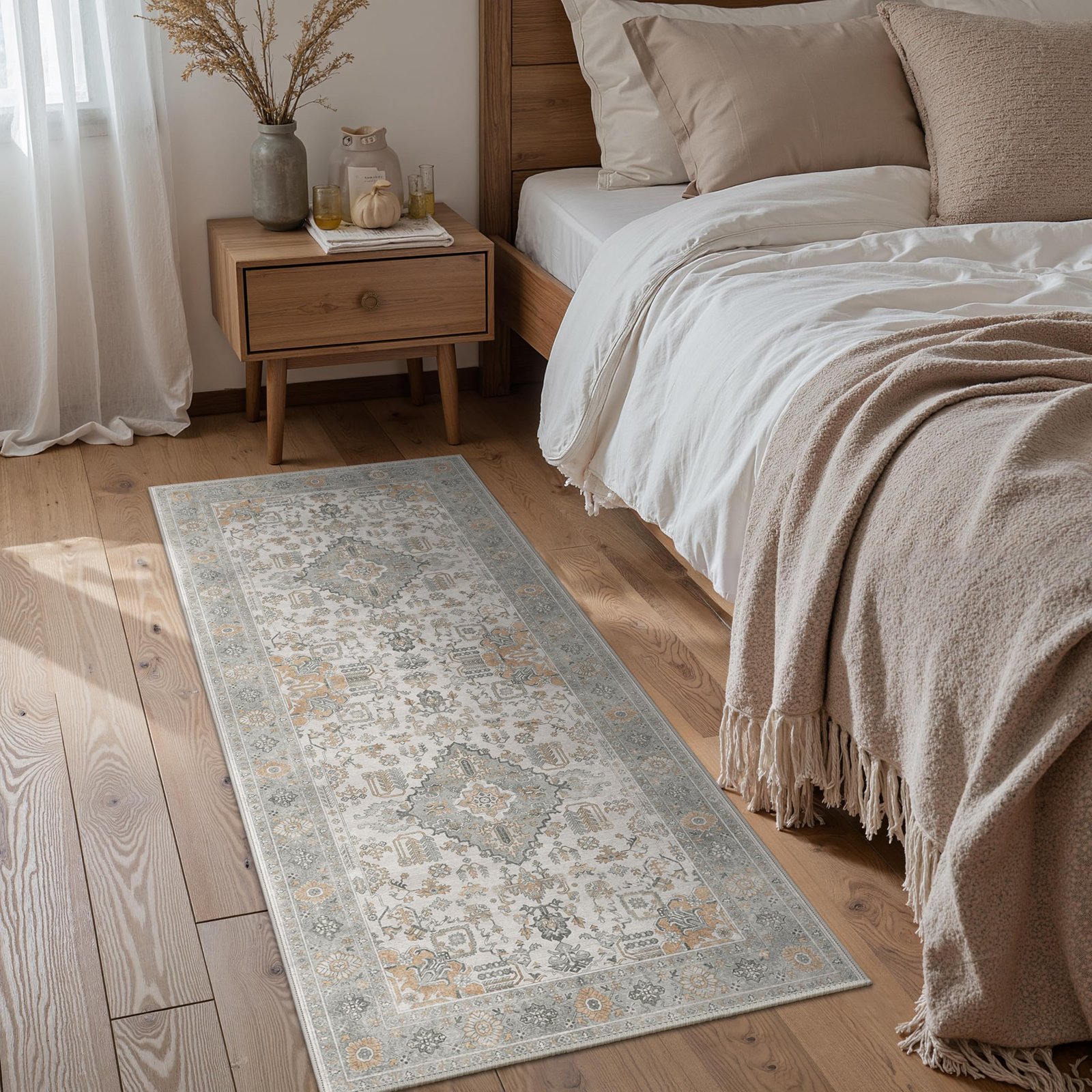 DAIMYO HILLS Washable Runner Rug 2x5, Non Slip Vintage Hallway Runner, Ultra Thin Low Pile Washable Carpet for Kitchen Entryway Bedroom, Brown - Image 146