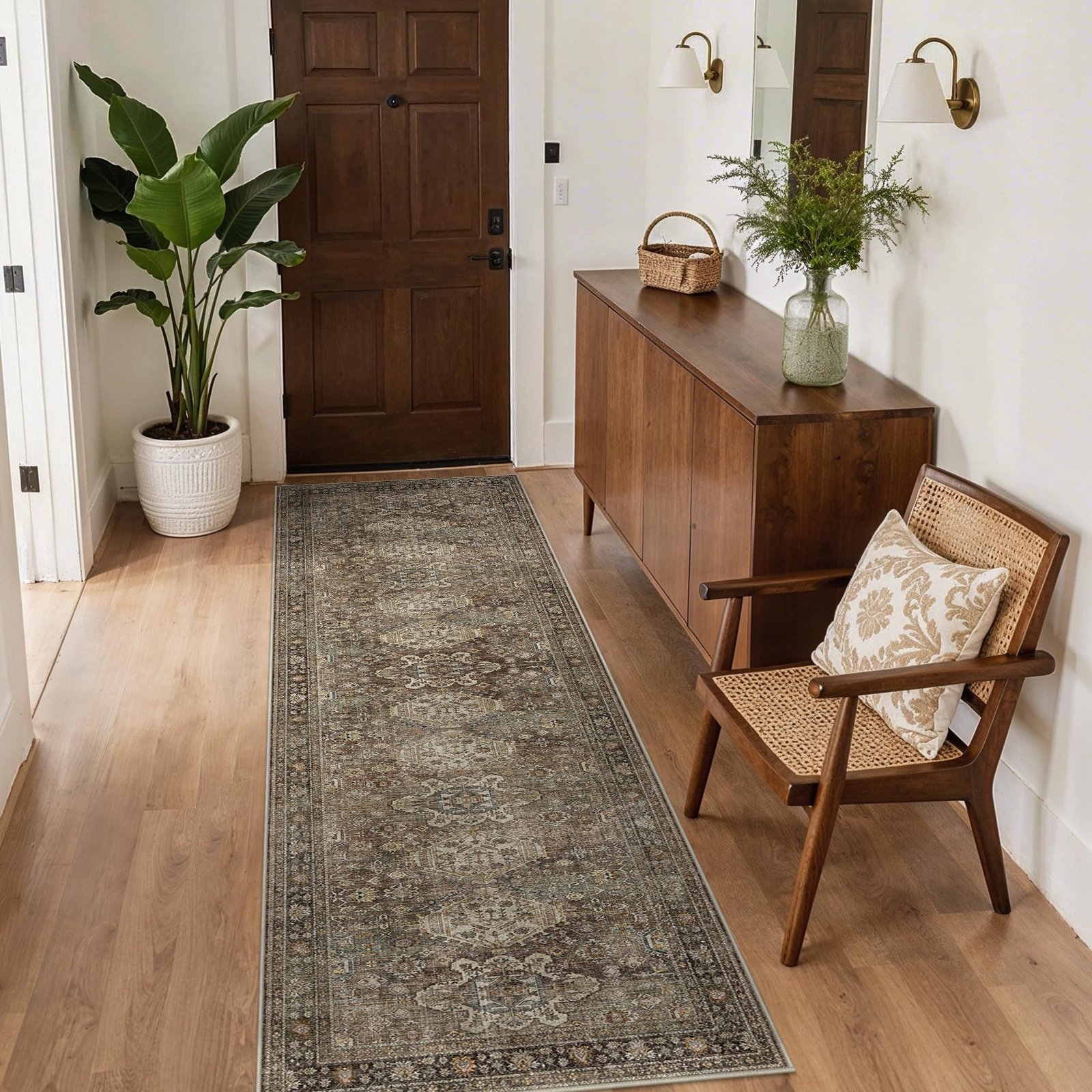 DAIMYO HILLS Washable Runner Rug 2x5, Non Slip Vintage Hallway Runner, Ultra Thin Low Pile Washable Carpet for Kitchen Entryway Bedroom, Brown - Image 80