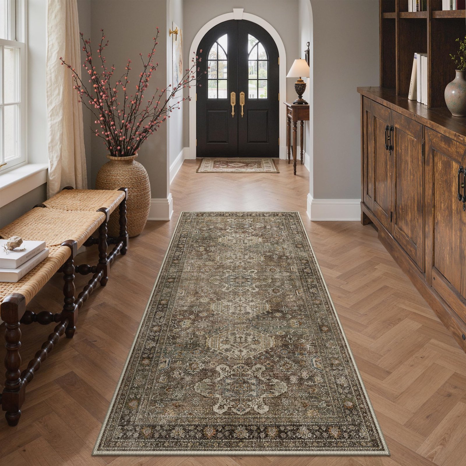 DAIMYO HILLS Washable Runner Rug 2x5, Non Slip Vintage Hallway Runner, Ultra Thin Low Pile Washable Carpet for Kitchen Entryway Bedroom, Brown - Image 31