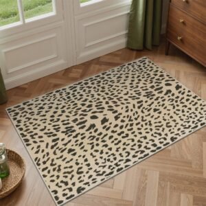 DAIMYO HILLS 5x7 Leopard Area Rugs for Living Room, Machine Washable Animal Rug Foldable Ultra-Thin Indoor Non Slip Brown Carpet Print Mat,Bedroom/Dining Room/Home Office,Leopard
