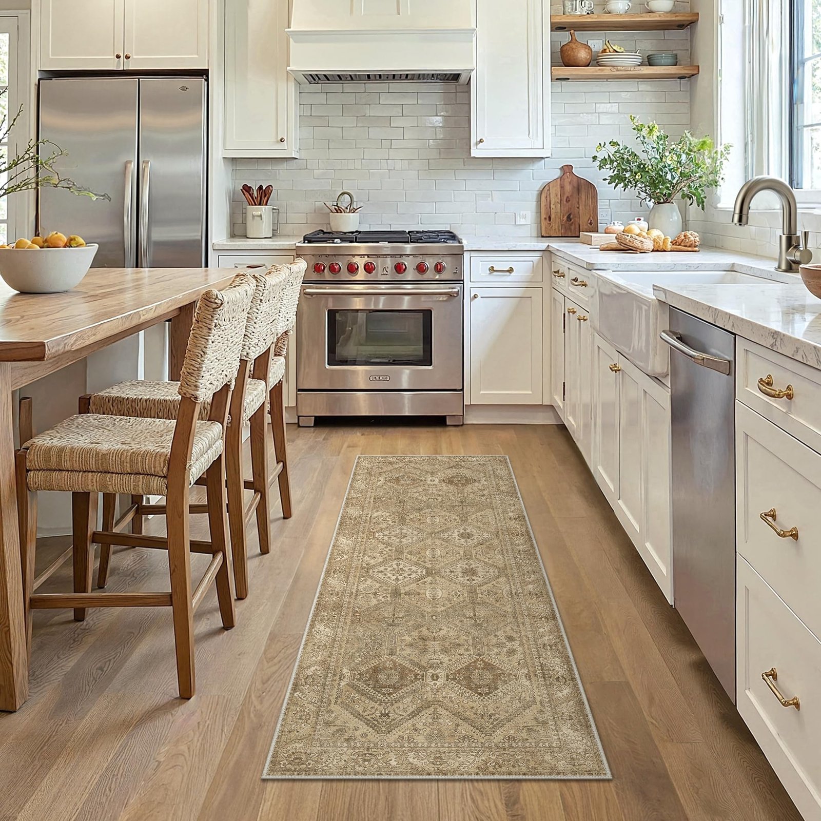 DAIMYO HILLS Washable Runner Rug 2x5, Non Slip Vintage Hallway Runner, Ultra Thin Low Pile Washable Carpet for Kitchen Entryway Bedroom, Brown - Image 261