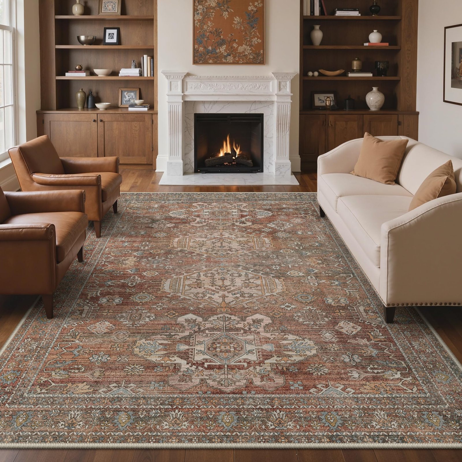 DAIMYO HILLS Washable Runner Rug 2x5, Non Slip Vintage Hallway Runner, Ultra Thin Low Pile Washable Carpet for Kitchen Entryway Bedroom, Brown - Image 99