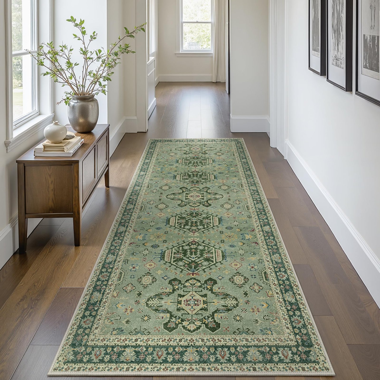 DAIMYO HILLS Washable Runner Rug 2x5, Non Slip Vintage Hallway Runner, Ultra Thin Low Pile Washable Carpet for Kitchen Entryway Bedroom, Brown - Image 211