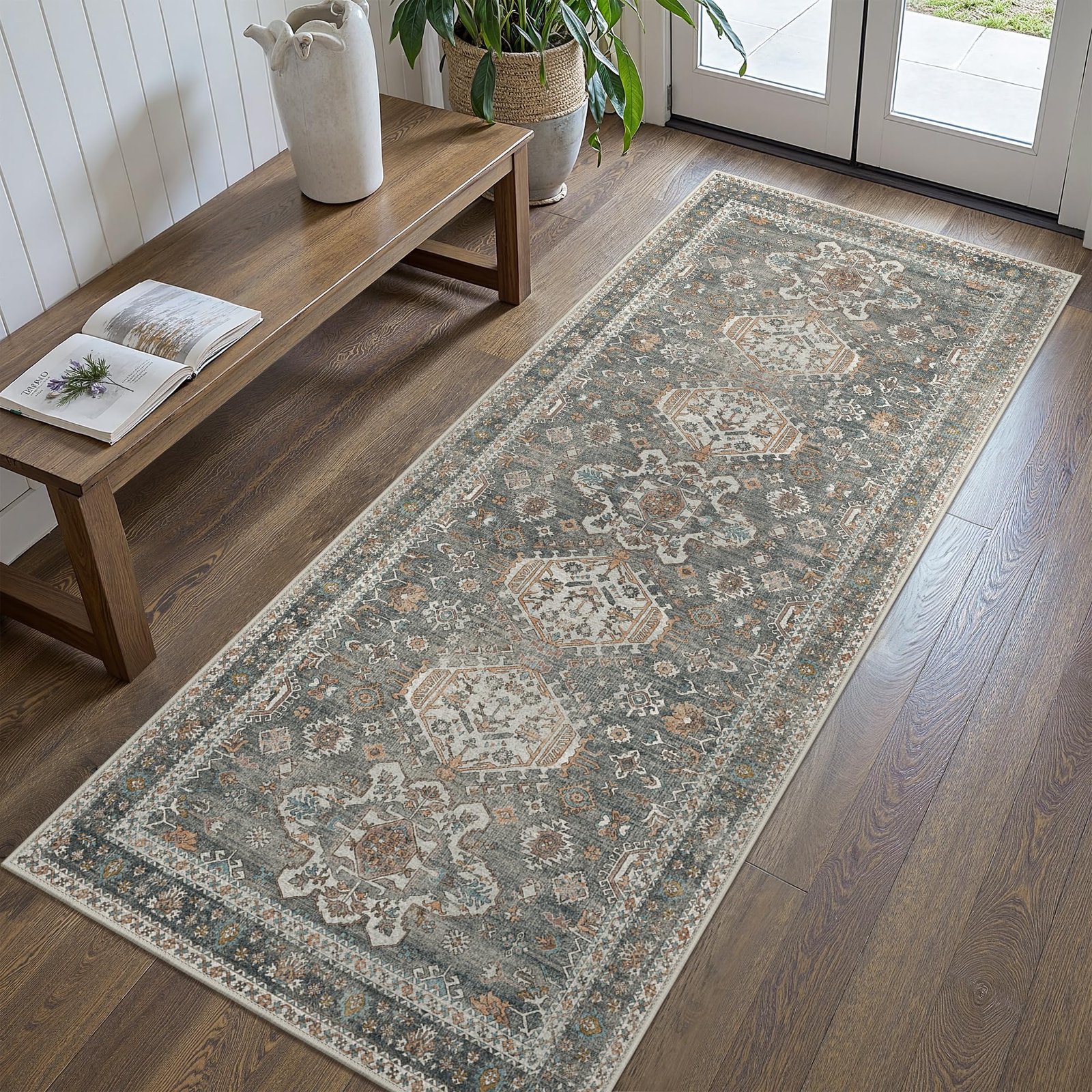 DAIMYO HILLS Washable Runner Rug 2x5, Non Slip Vintage Hallway Runner, Ultra Thin Low Pile Washable Carpet for Kitchen Entryway Bedroom, Brown - Image 73