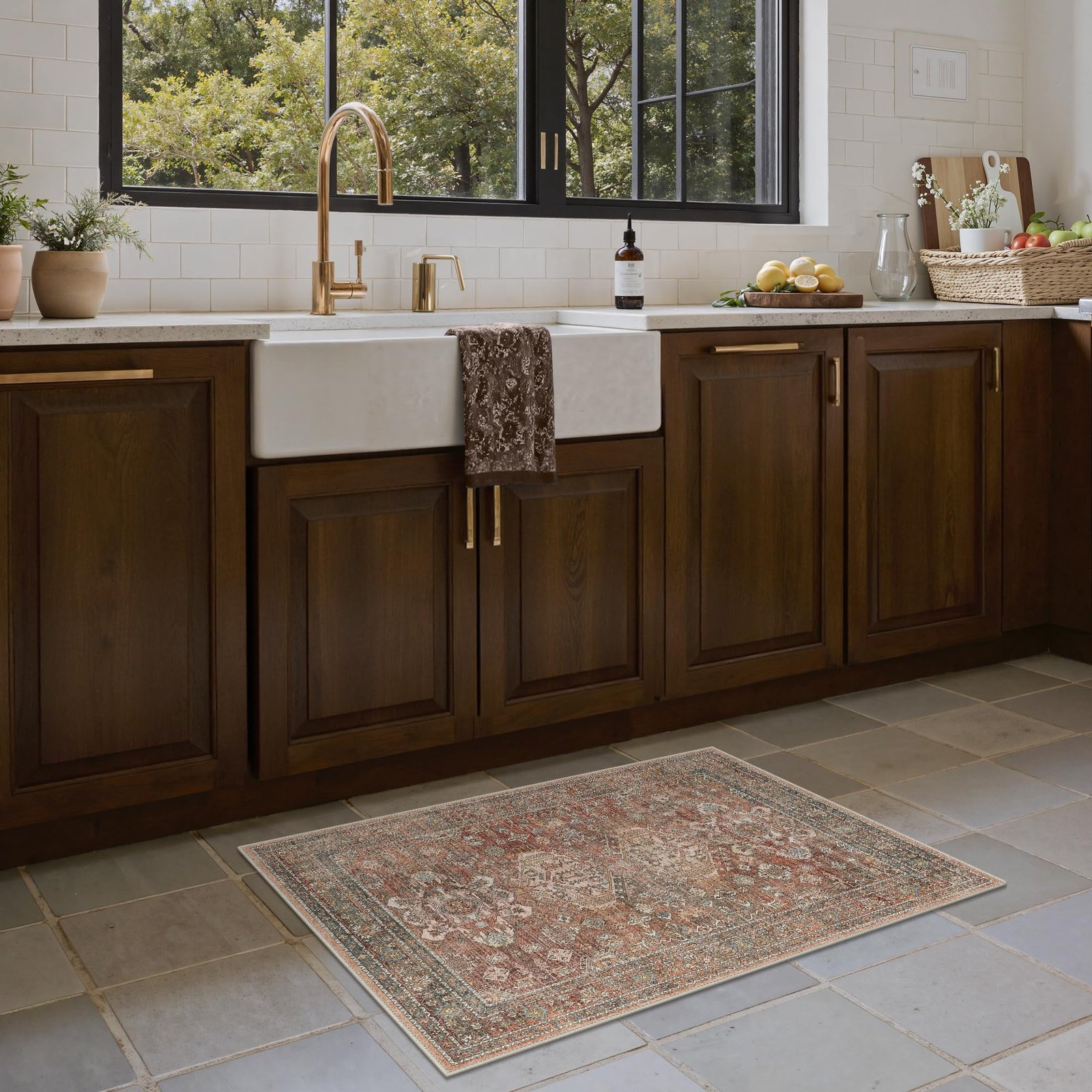 DAIMYO HILLS Washable Runner Rug 2x5, Non Slip Vintage Hallway Runner, Ultra Thin Low Pile Washable Carpet for Kitchen Entryway Bedroom, Brown - Image 25