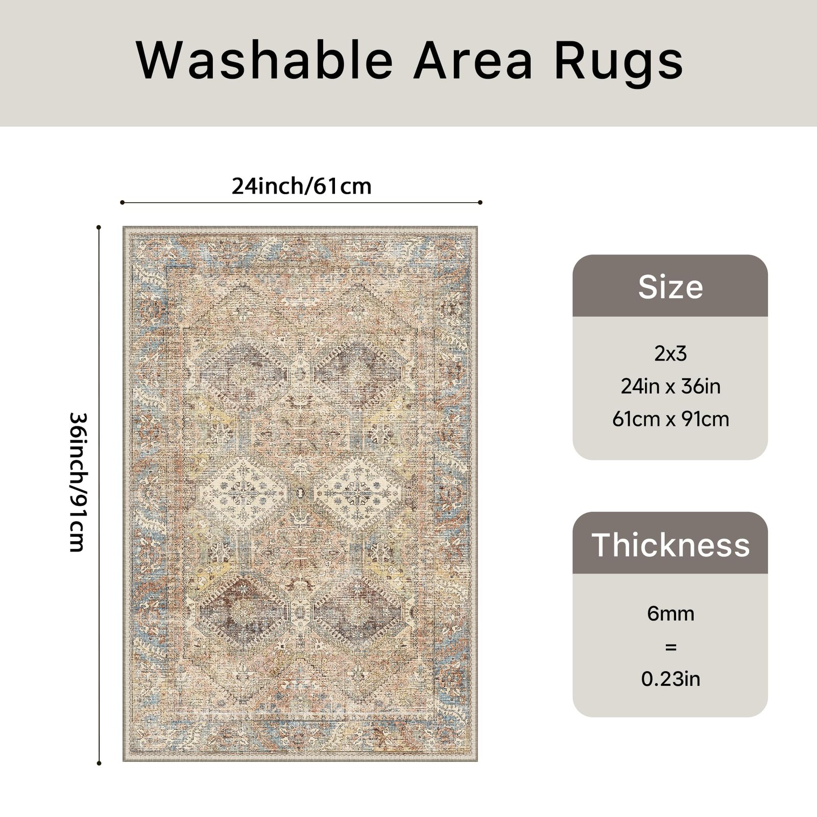 DAIMYO HILLS Washable Runner Rug 2x5, Non Slip Vintage Hallway Runner, Ultra Thin Low Pile Washable Carpet for Kitchen Entryway Bedroom, Brown - Image 301