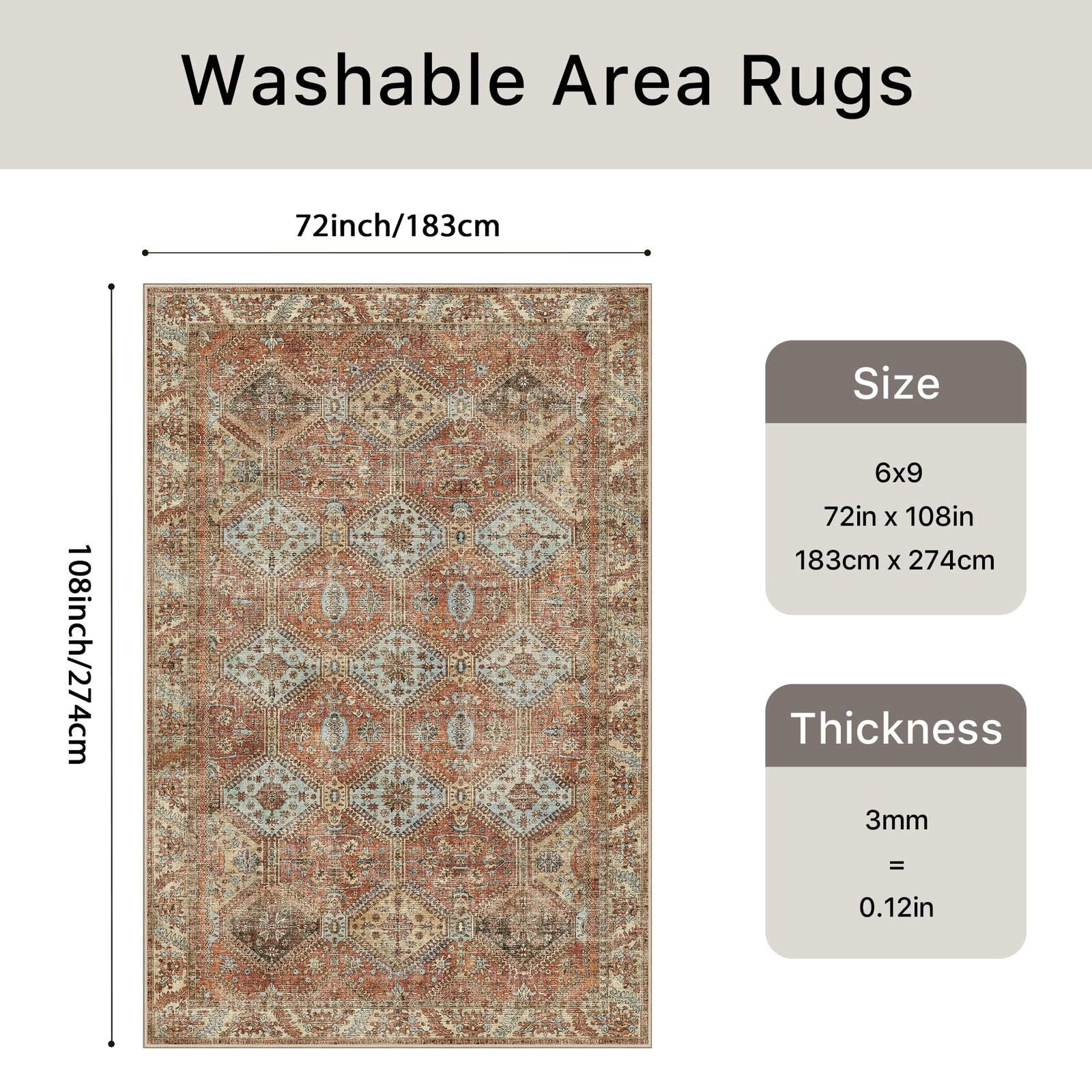 DAIMYO HILLS Washable Runner Rug 2x5, Non Slip Vintage Hallway Runner, Ultra Thin Low Pile Washable Carpet for Kitchen Entryway Bedroom, Brown - Image 169