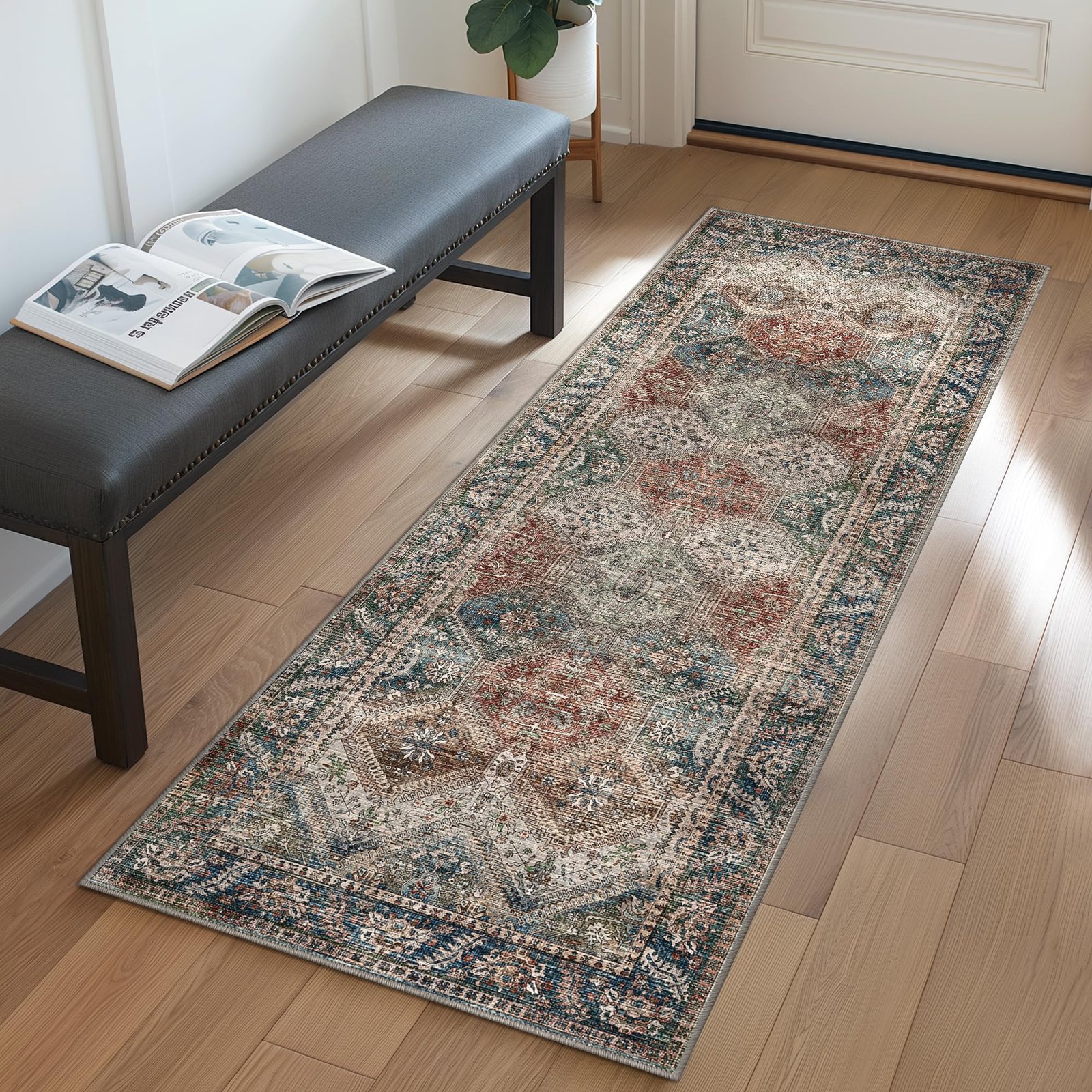 DAIMYO HILLS Washable Runner Rug 2x5, Non Slip Vintage Hallway Runner, Ultra Thin Low Pile Washable Carpet for Kitchen Entryway Bedroom, Brown - Image 269