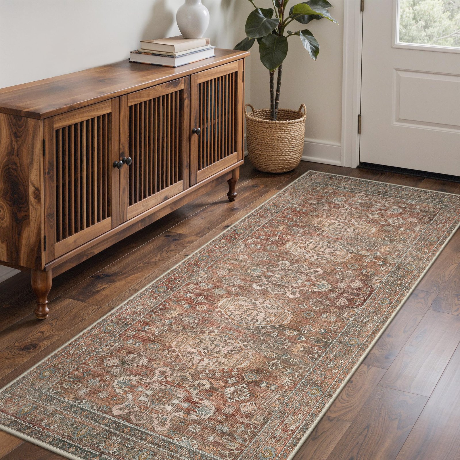 DAIMYO HILLS Washable Runner Rug 2x5, Non Slip Vintage Hallway Runner, Ultra Thin Low Pile Washable Carpet for Kitchen Entryway Bedroom, Brown - Image 157