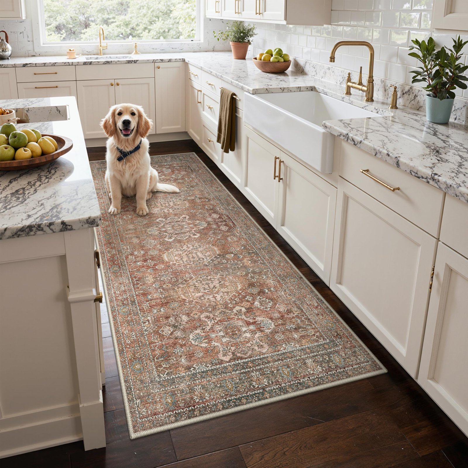 DAIMYO HILLS Washable Runner Rug 2x5, Non Slip Vintage Hallway Runner, Ultra Thin Low Pile Washable Carpet for Kitchen Entryway Bedroom, Brown - Image 155