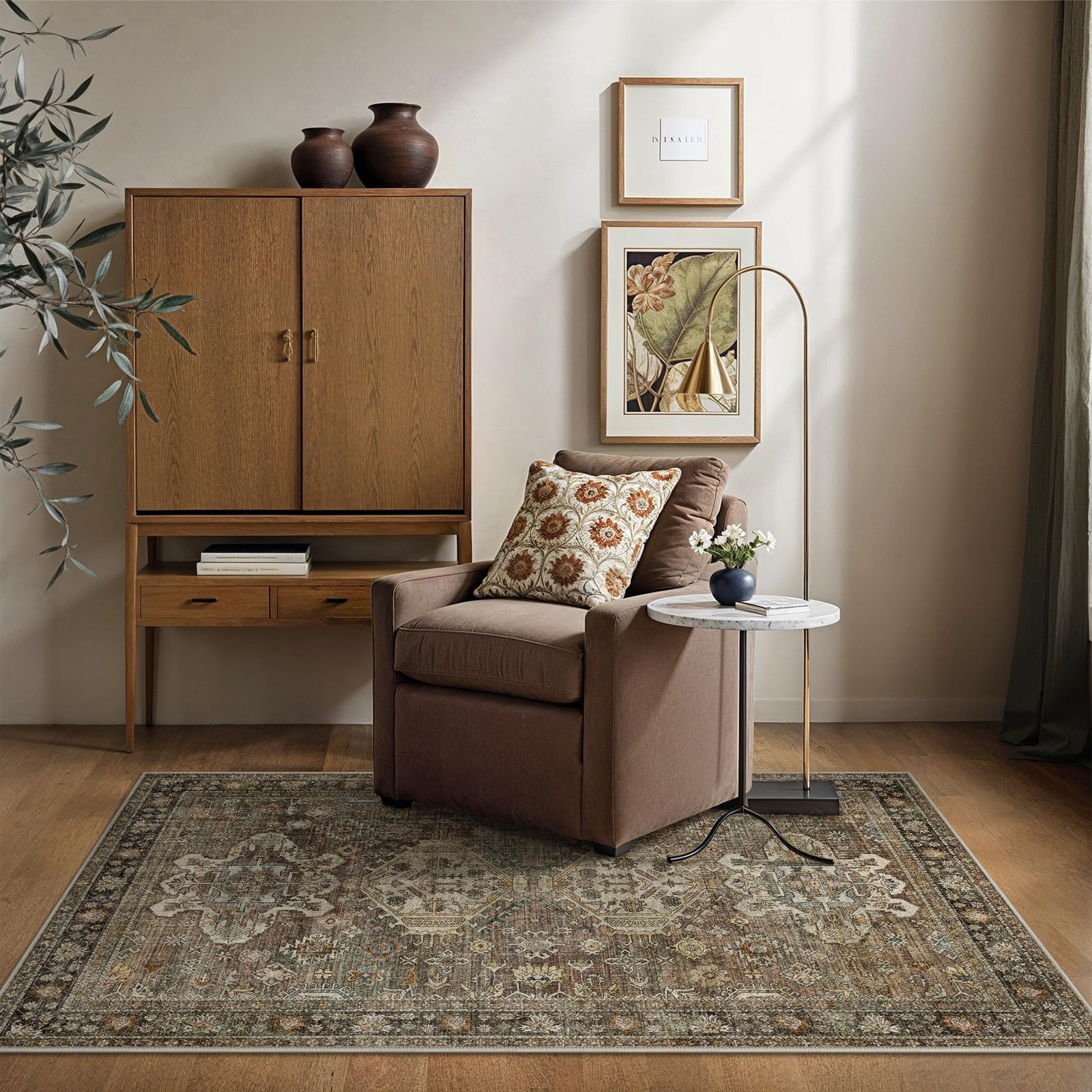 DAIMYO HILLS Washable Runner Rug 2x5, Non Slip Vintage Hallway Runner, Ultra Thin Low Pile Washable Carpet for Kitchen Entryway Bedroom, Brown - Image 190