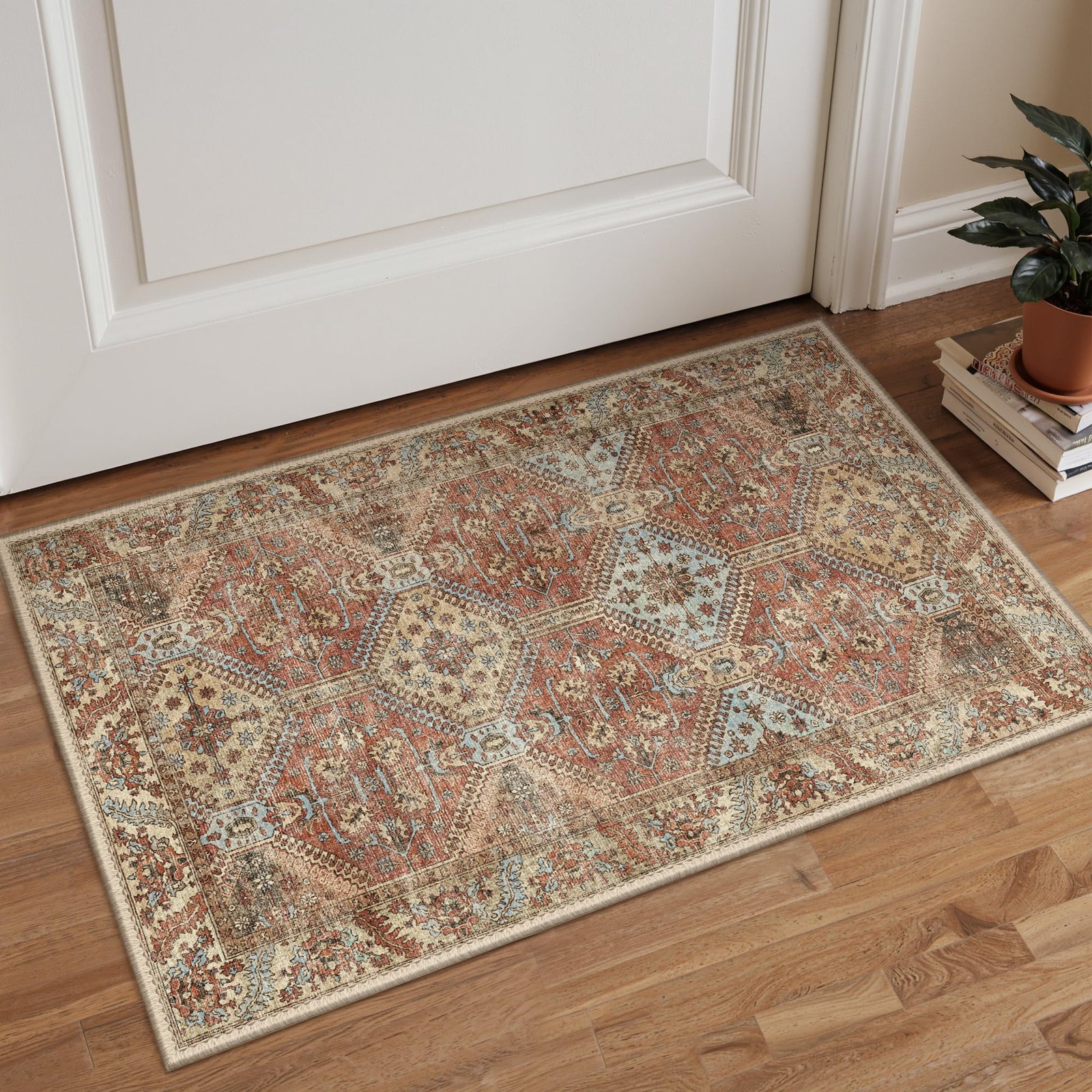 DAIMYO HILLS Washable Runner Rug 2x5, Non Slip Vintage Hallway Runner, Ultra Thin Low Pile Washable Carpet for Kitchen Entryway Bedroom, Brown - Image 263