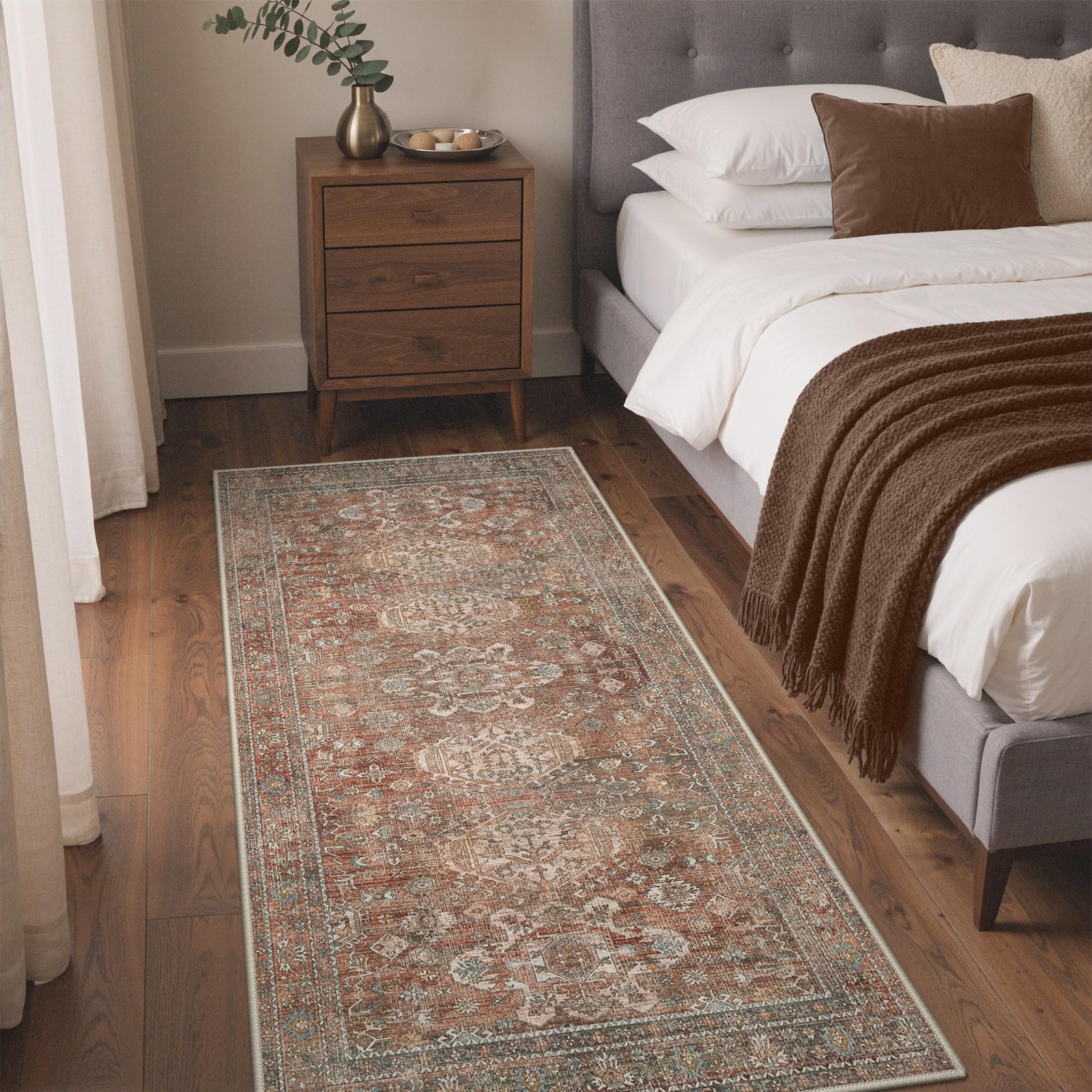 DAIMYO HILLS Washable Runner Rug 2x5, Non Slip Vintage Hallway Runner, Ultra Thin Low Pile Washable Carpet for Kitchen Entryway Bedroom, Brown - Image 159