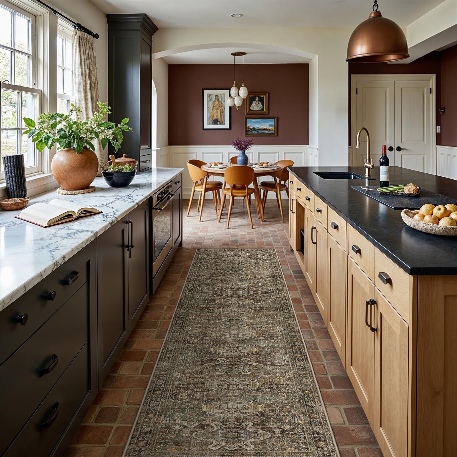 DAIMYO HILLS Washable Runner Rug 2x5, Non Slip Vintage Hallway Runner, Ultra Thin Low Pile Washable Carpet for Kitchen Entryway Bedroom, Brown - Image 116