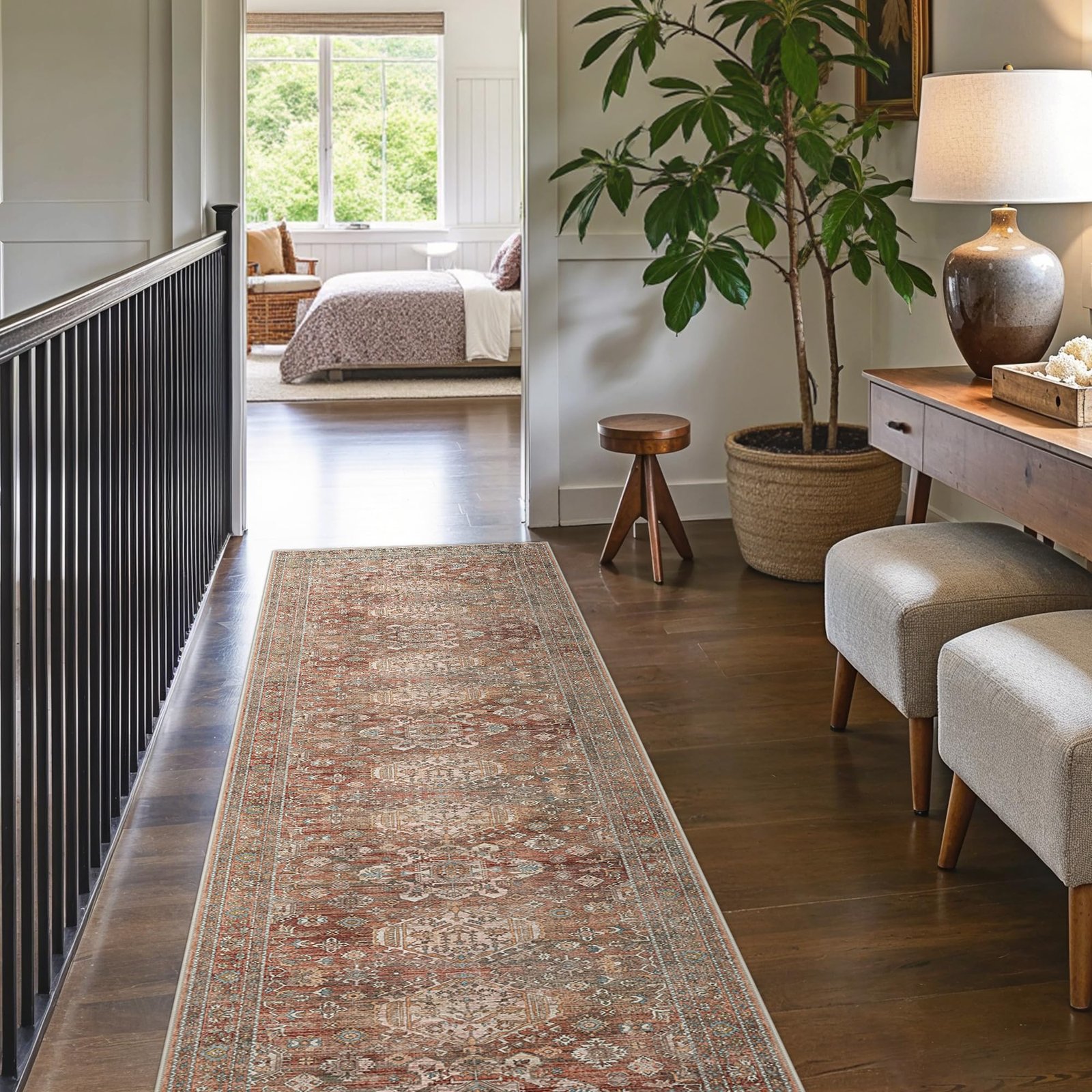 DAIMYO HILLS Washable Runner Rug 2x5, Non Slip Vintage Hallway Runner, Ultra Thin Low Pile Washable Carpet for Kitchen Entryway Bedroom, Brown - Image 18