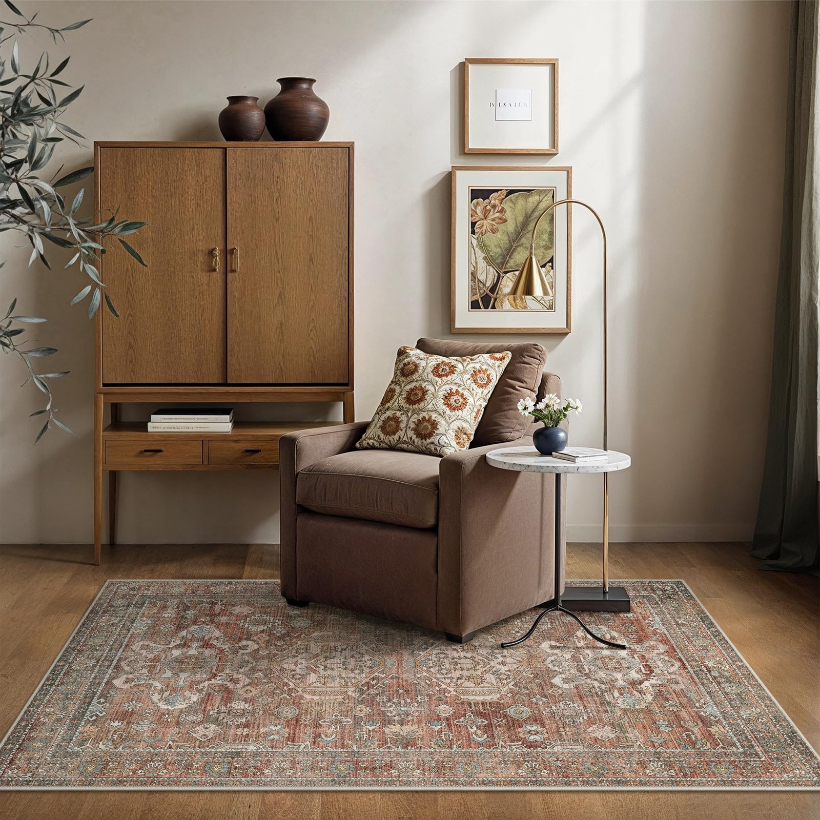 DAIMYO HILLS Washable Runner Rug 2x5, Non Slip Vintage Hallway Runner, Ultra Thin Low Pile Washable Carpet for Kitchen Entryway Bedroom, Brown - Image 153