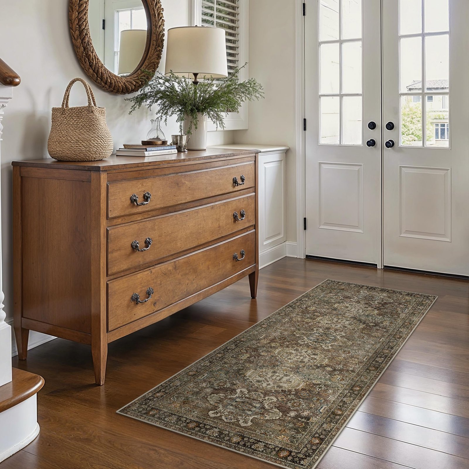 DAIMYO HILLS Washable Runner Rug 2x5, Non Slip Vintage Hallway Runner, Ultra Thin Low Pile Washable Carpet for Kitchen Entryway Bedroom, Brown - Image 185