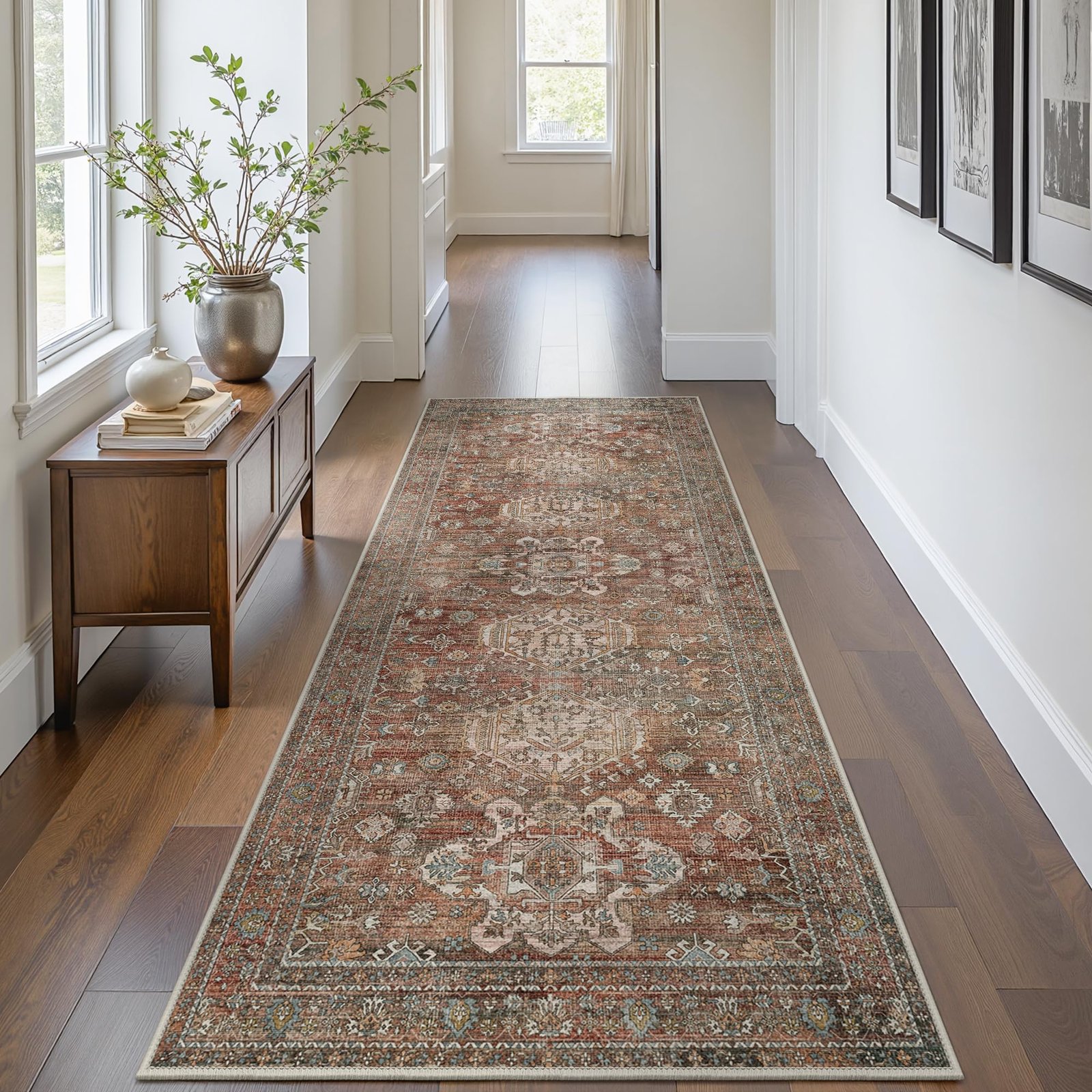 DAIMYO HILLS Washable Runner Rug 2x5, Non Slip Vintage Hallway Runner, Ultra Thin Low Pile Washable Carpet for Kitchen Entryway Bedroom, Brown - Image 162