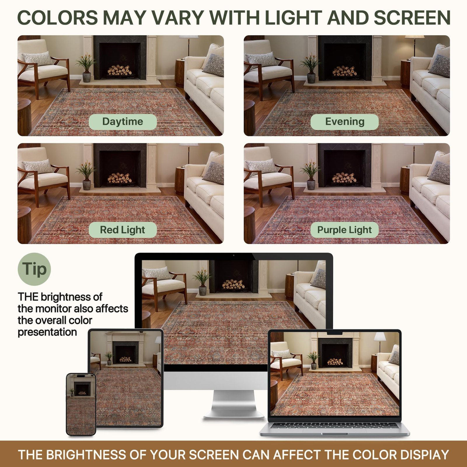 5x7 Area Rug Machine Washable Boho Rug for Living Room,Ultra-Thin Low Pile Carpet,Lightweight Printed Rug,Non Slip Floral Area Rug for Bedroom, Dining Room, Home Office,Terracotta/Indigo - Image 7